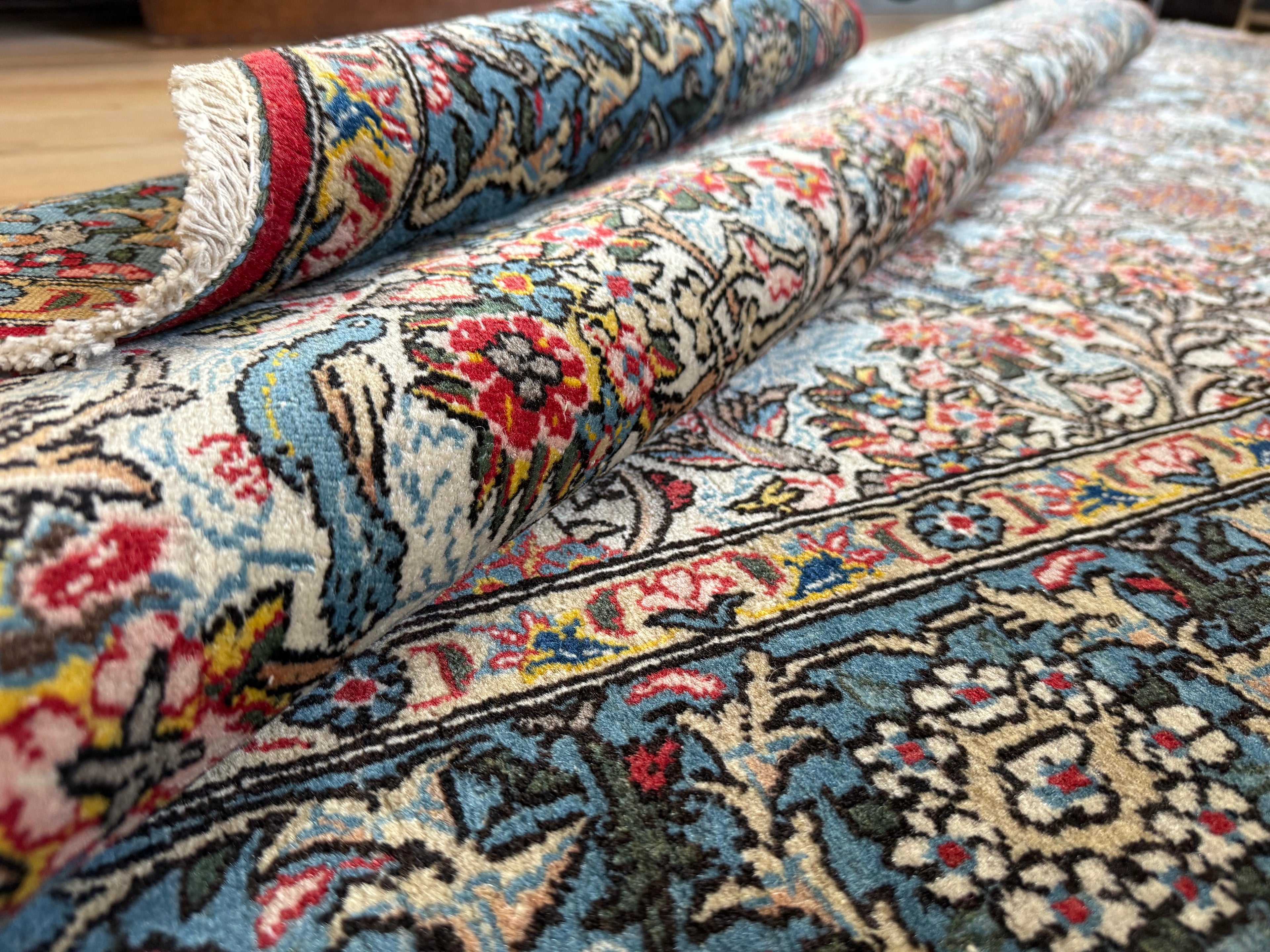 Hand-knotted vintage carpet in Ghom style – 212 × 138 cm