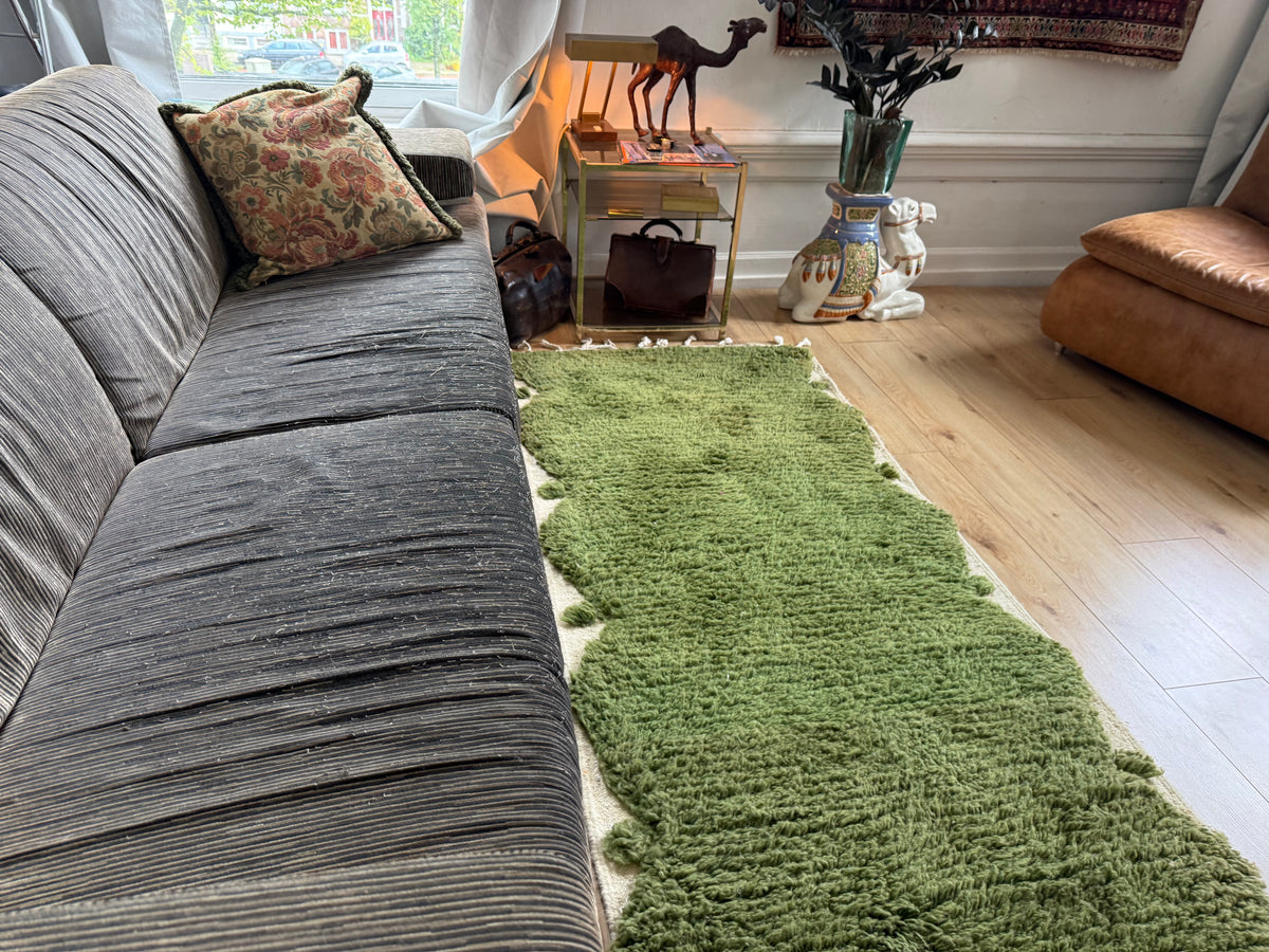 Marokkaanse wollen loper mosgroen – 244 x 86 cm