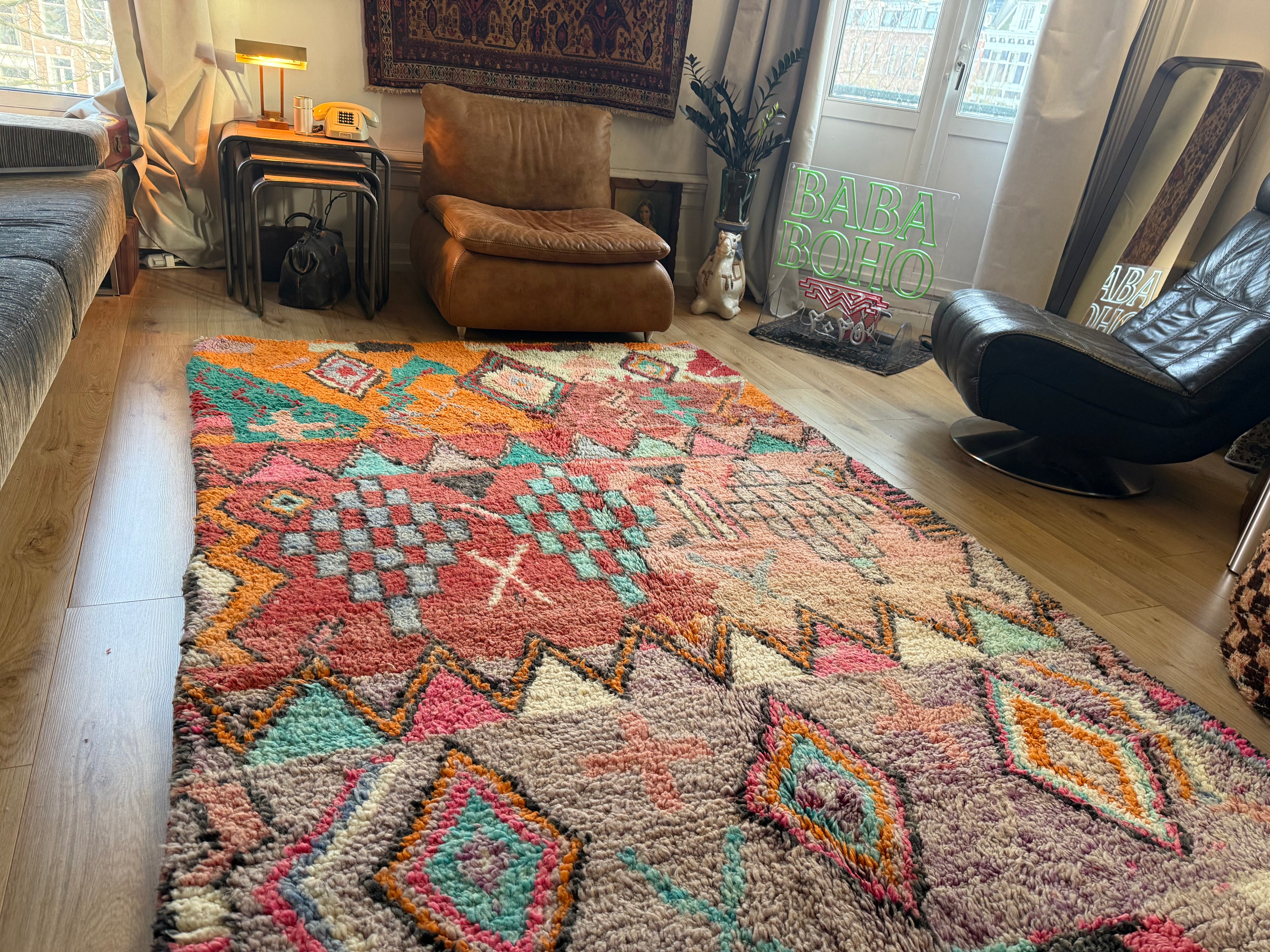 Kleurrijk handgeknoopt Marokkaans tapijt – 282 × 172 cm – boho vintage