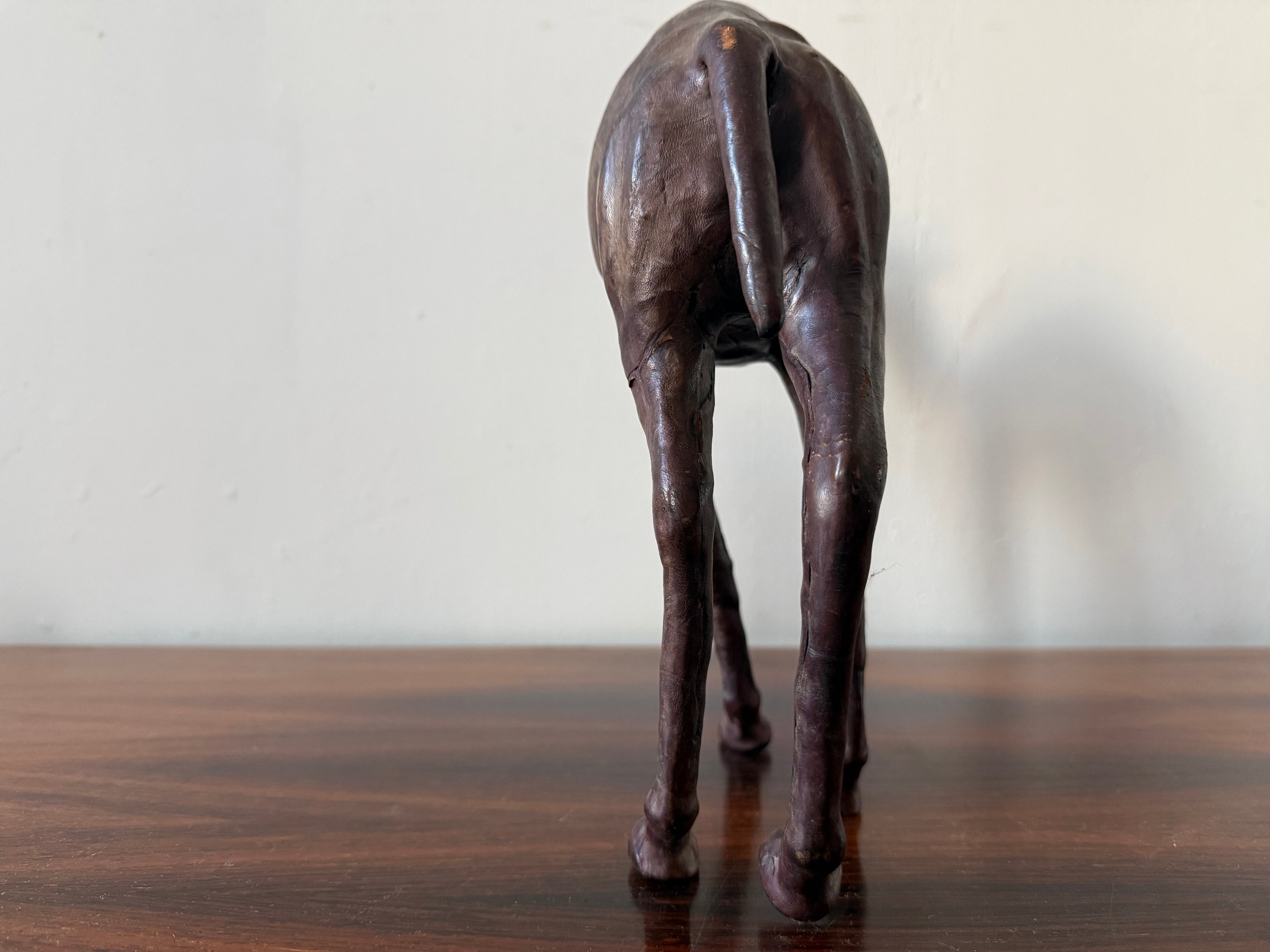 Vintage Dark Leather Camel (Dromedary) – Sculptural Handcrafted Wood & Leather Object