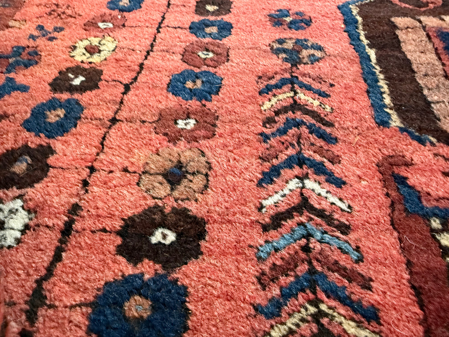 Tapete vintage antigo feito à mão nó a nó Tapete de aldeia (estilo Nahavand) – aprox. 158 × 180 cm