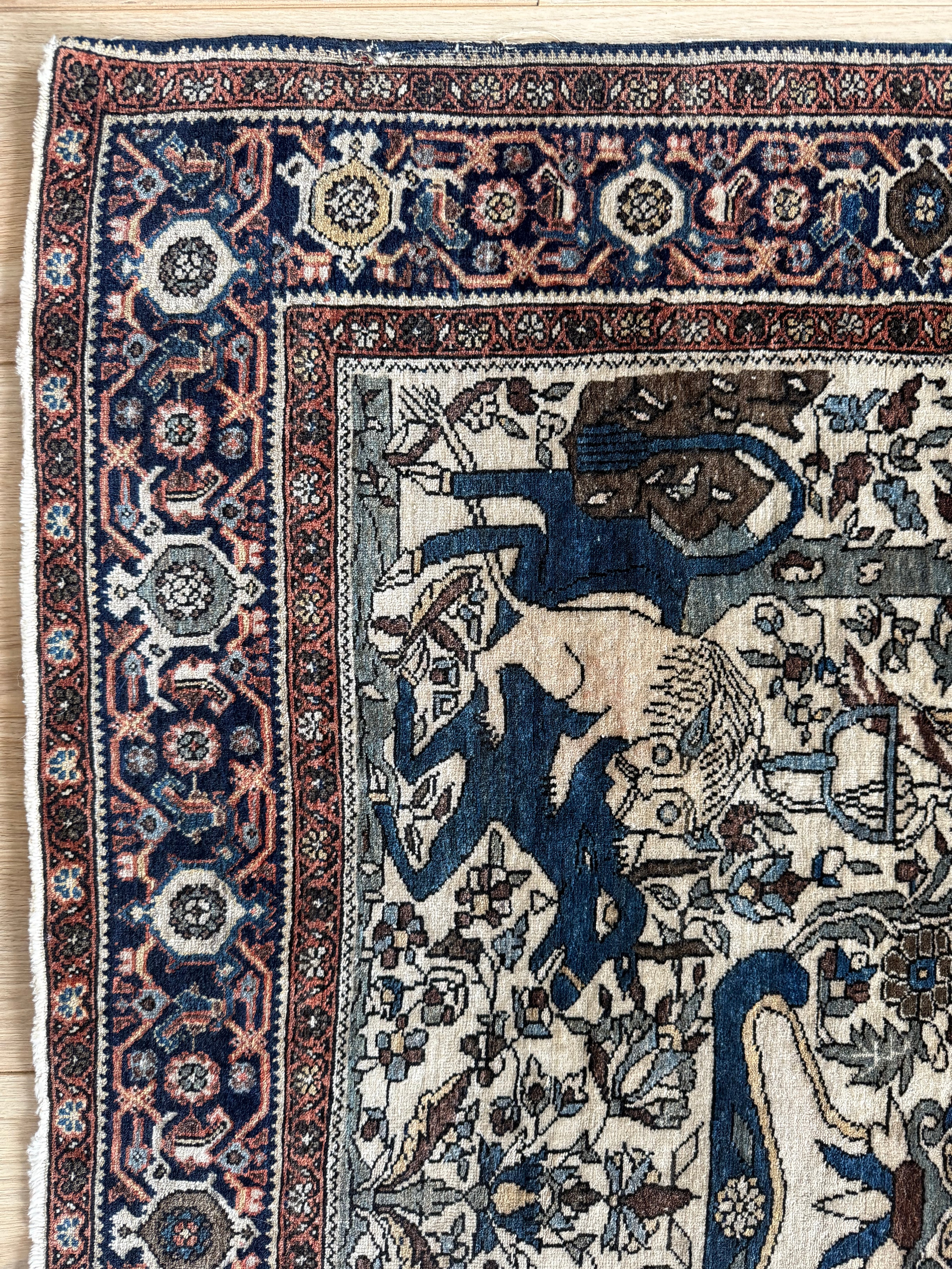 Early 20th-century figurative carpet – Qom tradition – 188 × 132 cm