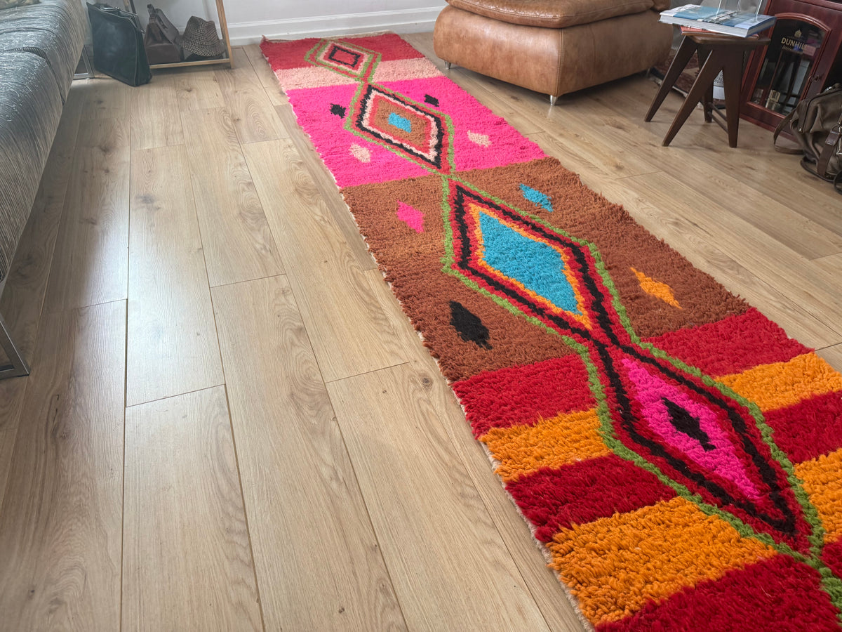Vintage Marokkaanse Azilal loper – 390 × 80 cm