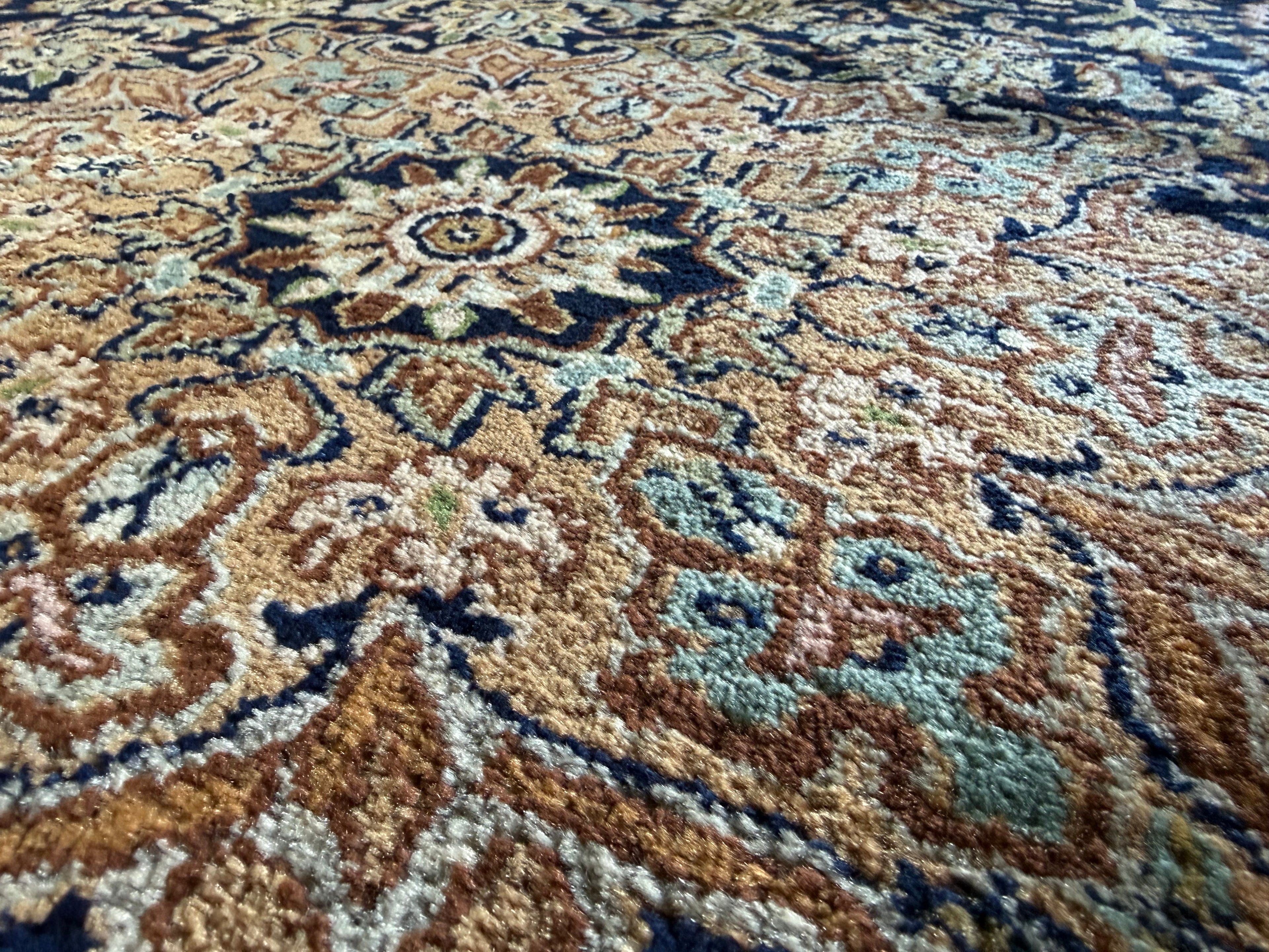 Handgeknoopt tapijt 304 × 202 cm – Kashan stijl – blauw veld