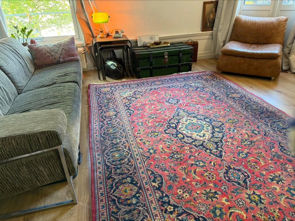 Handgeknoopt sleets vintage vloerkleed Oosterse Kashan stijl 195 x 300 cm