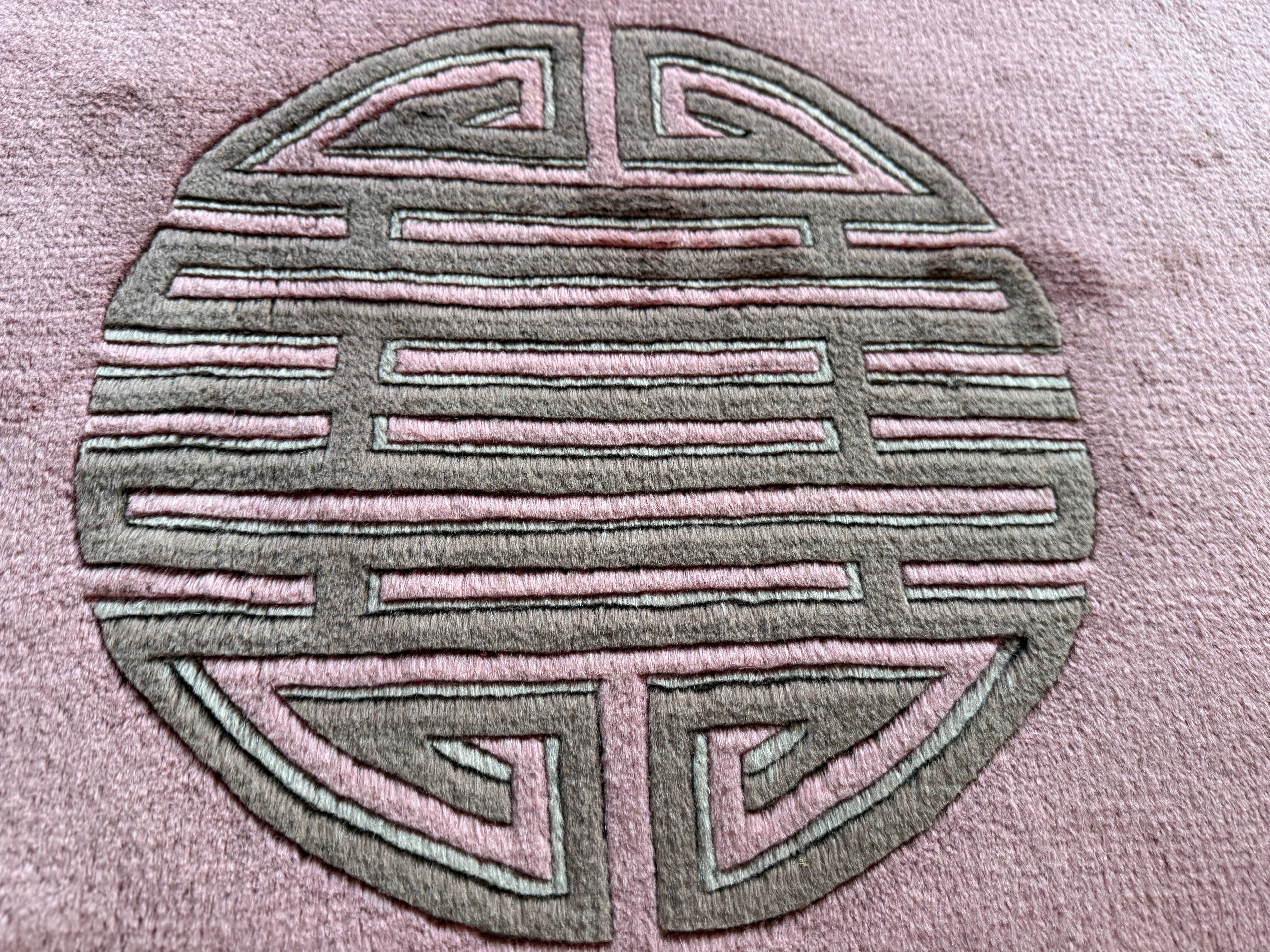 Vintage Art Deco tapijt in warm roze – 330 × 215 cm