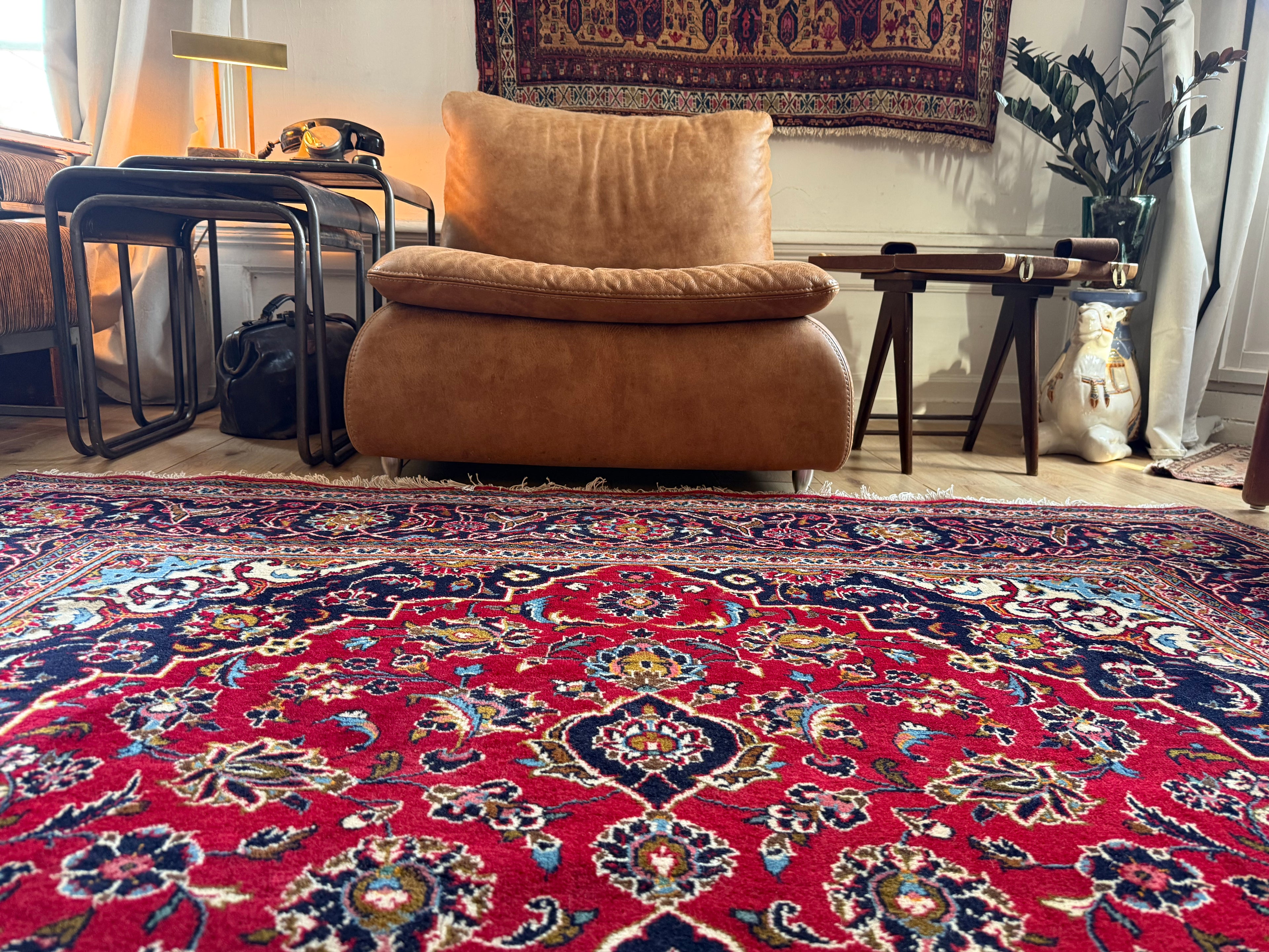 Tapete vintage nó à mão estilo Kashan – 312 × 202 cm