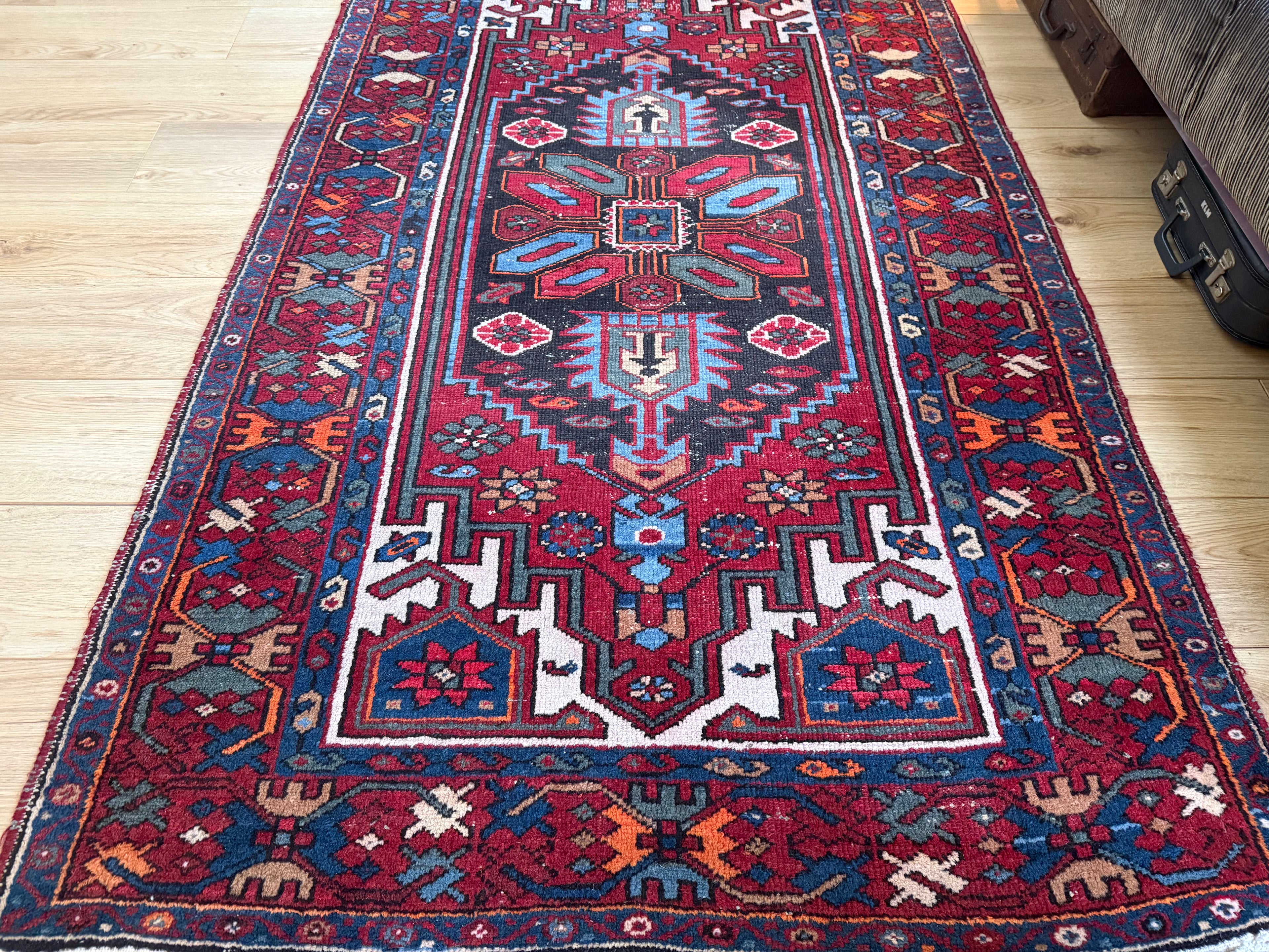 Handgeknoopt vintage oosters tapijt – Heriz stijl – ca. 200 × 118 cm