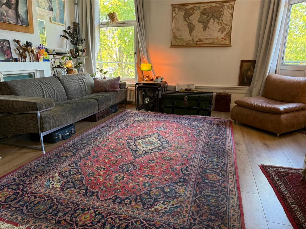 Handgeknoopt sleets vintage vloerkleed Oosterse Kashan stijl 195 x 300 cm