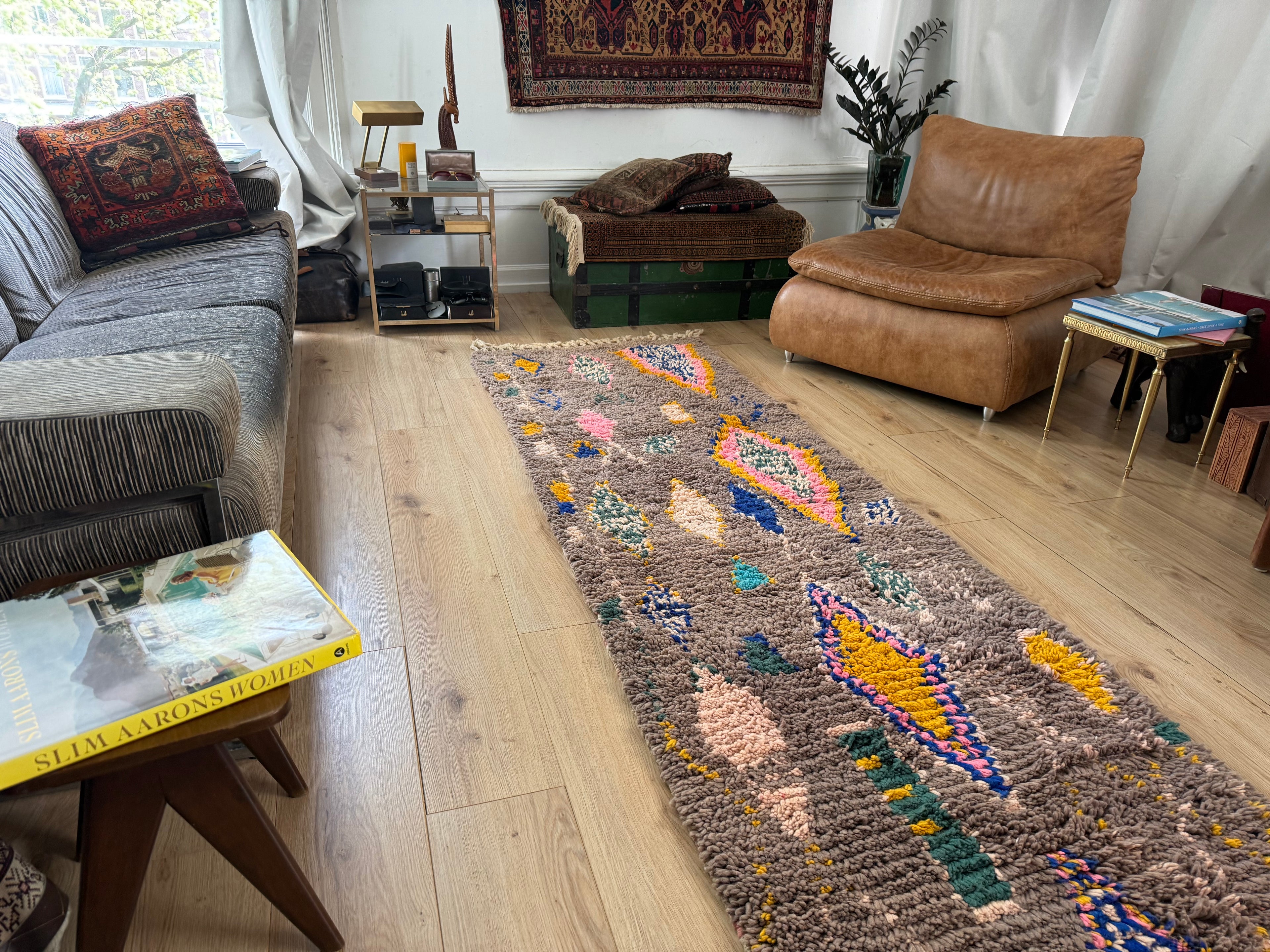 Vintage loper 309×83 cm – wol op wol, Berber stijl