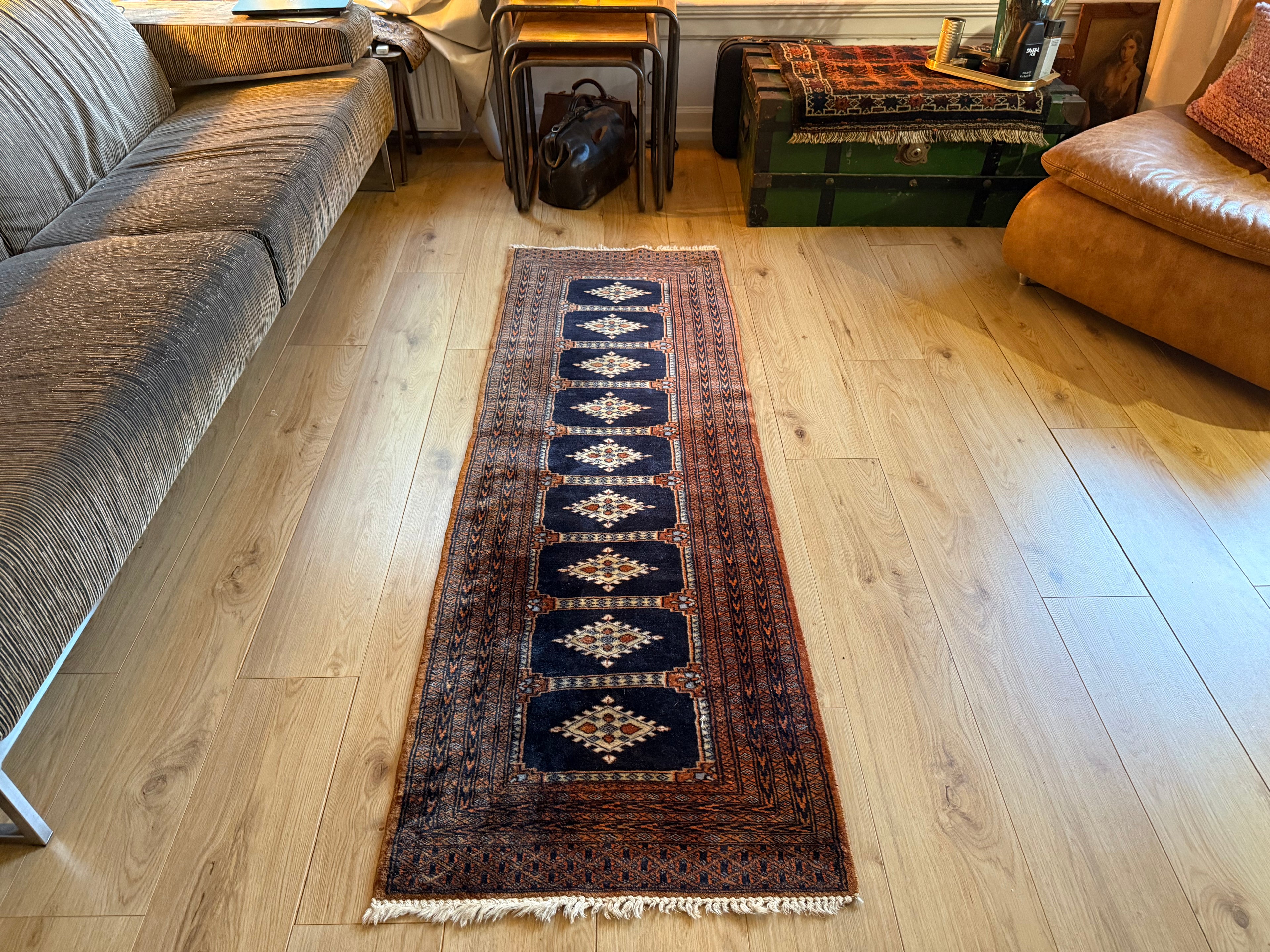 Handgeknoopte vintage loper – Baluchi stijl – ca. 280 × 75 cm
