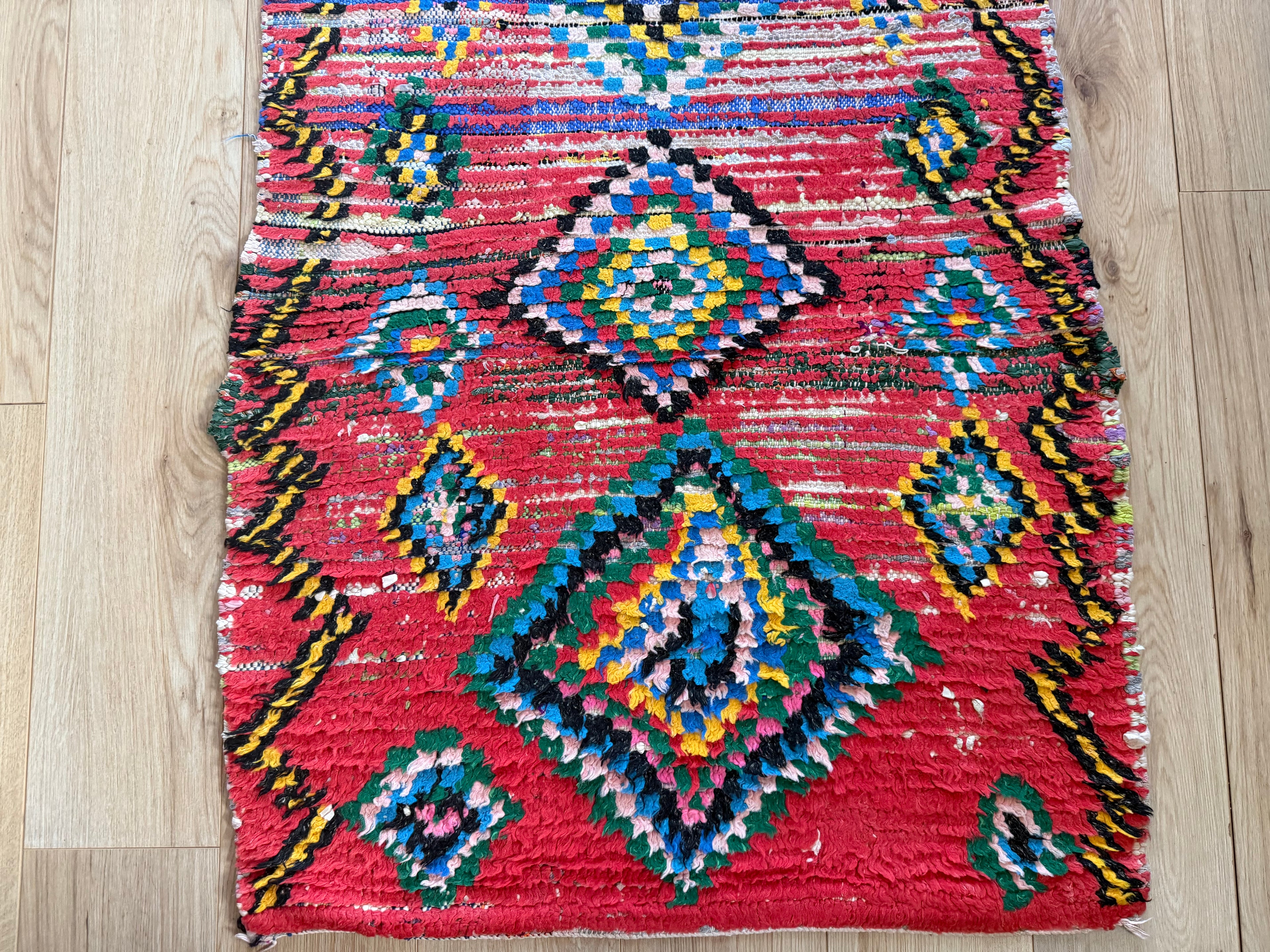 Handgeweven vintage loper met levend ritme 334 × ca. 92 cm (organisch variërend)