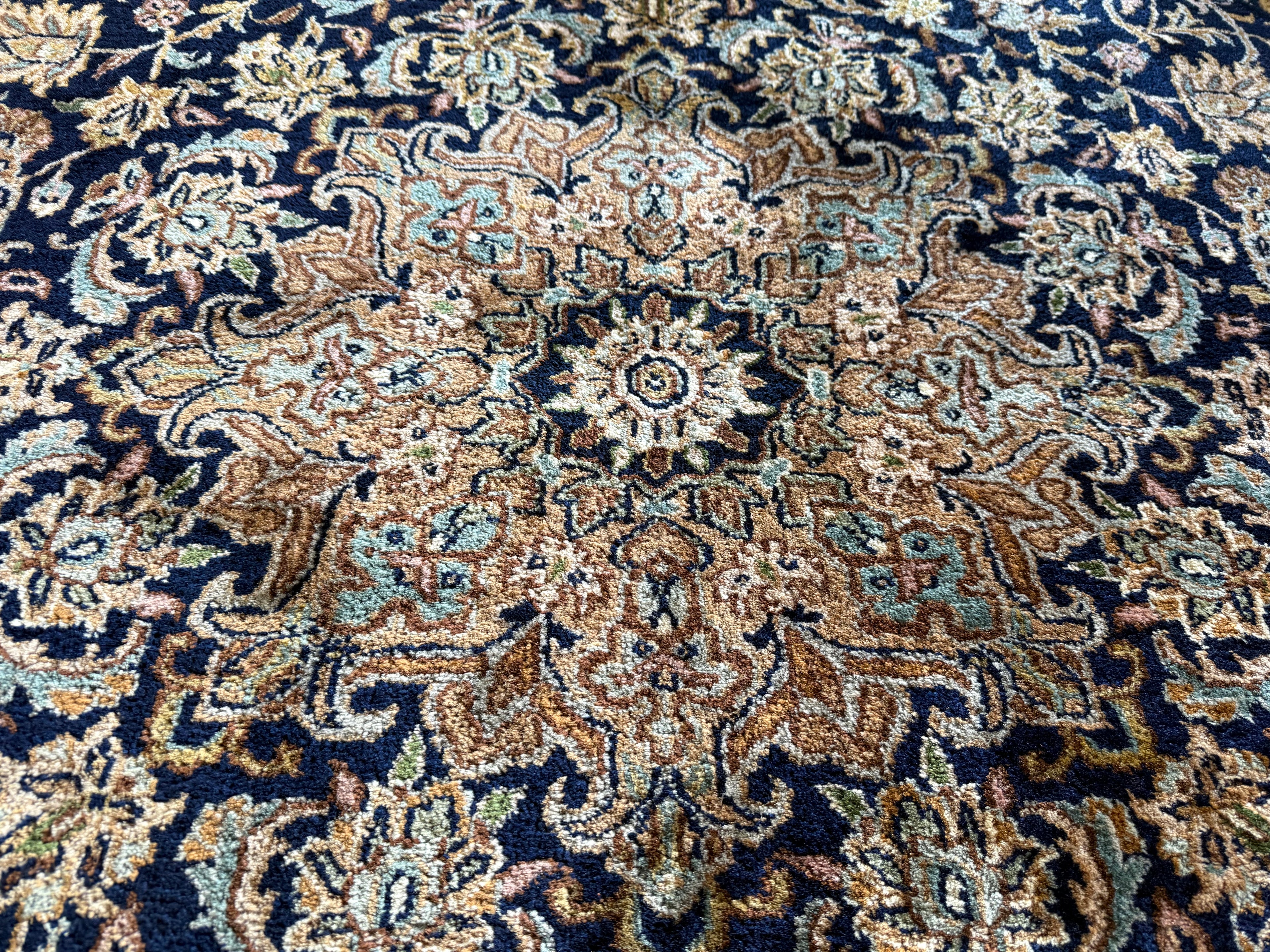 Handgeknoopt tapijt 304 × 202 cm – Kashan stijl – blauw veld