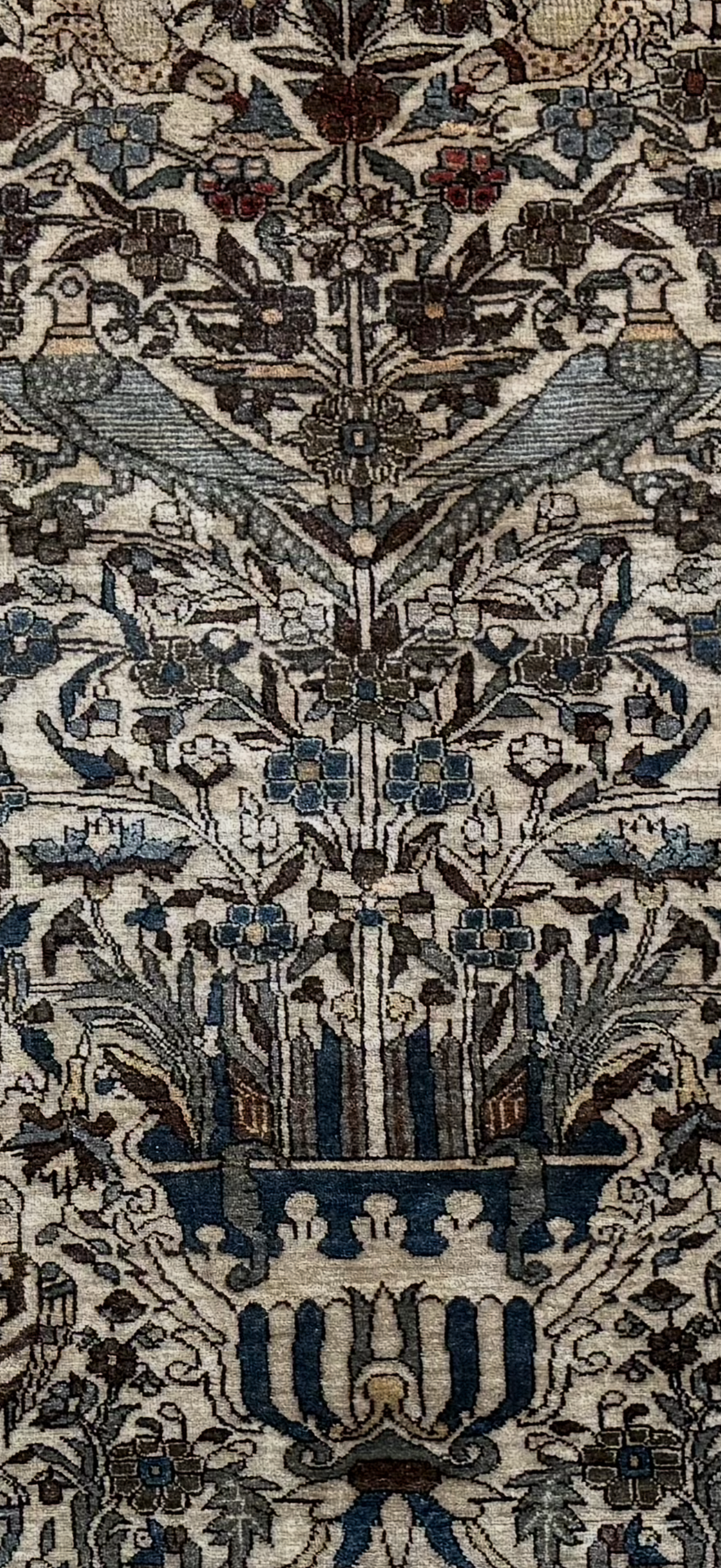 Early 20th-century figurative carpet – Qom tradition – 188 × 132 cm