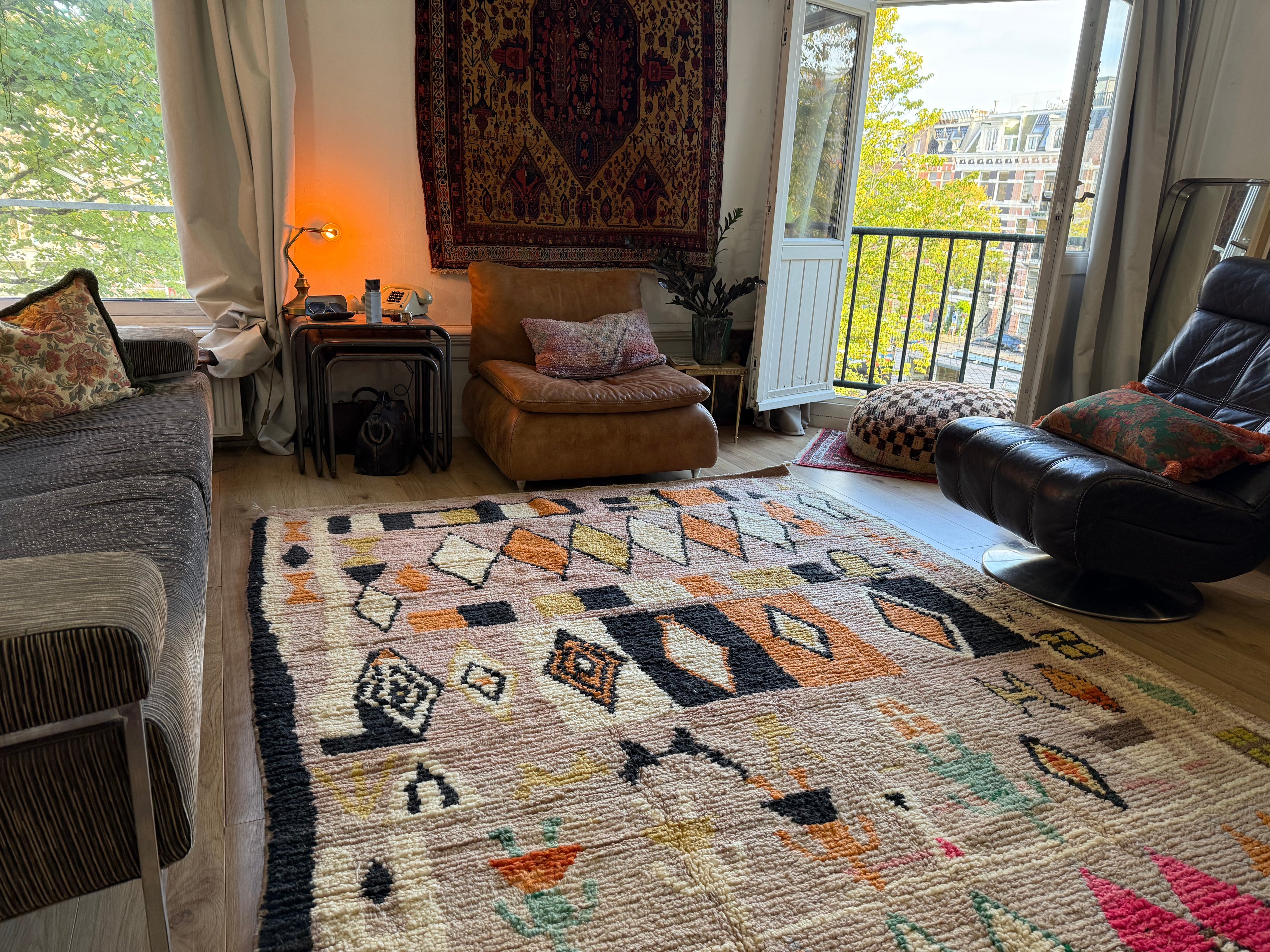 Handgeknoopt Marokkaans vloerkleed – ca. 300 × 200 cm – kleurrijk geometrisch design