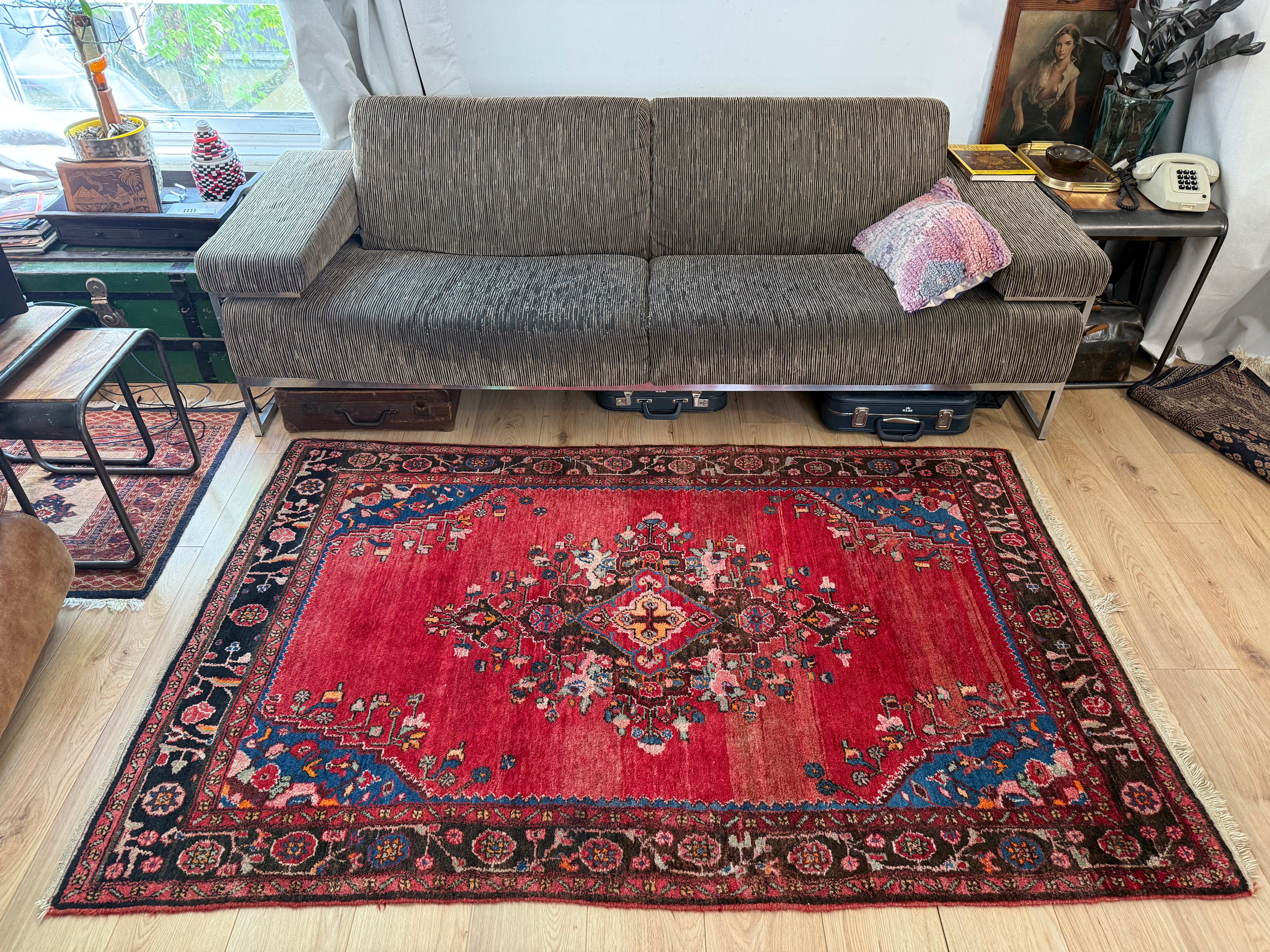 Handgeknoopt vintage Oosters tapijt – Heris-stijl – ca. 206 × 130 cm