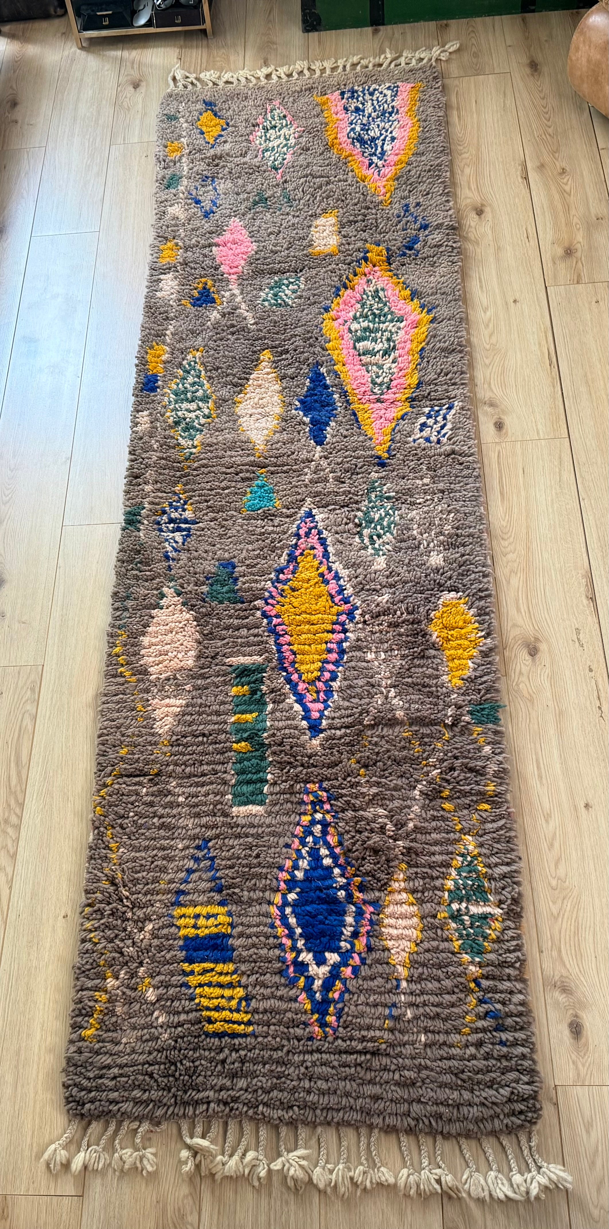 Vintage loper 309×83 cm – wol op wol, Berber stijl