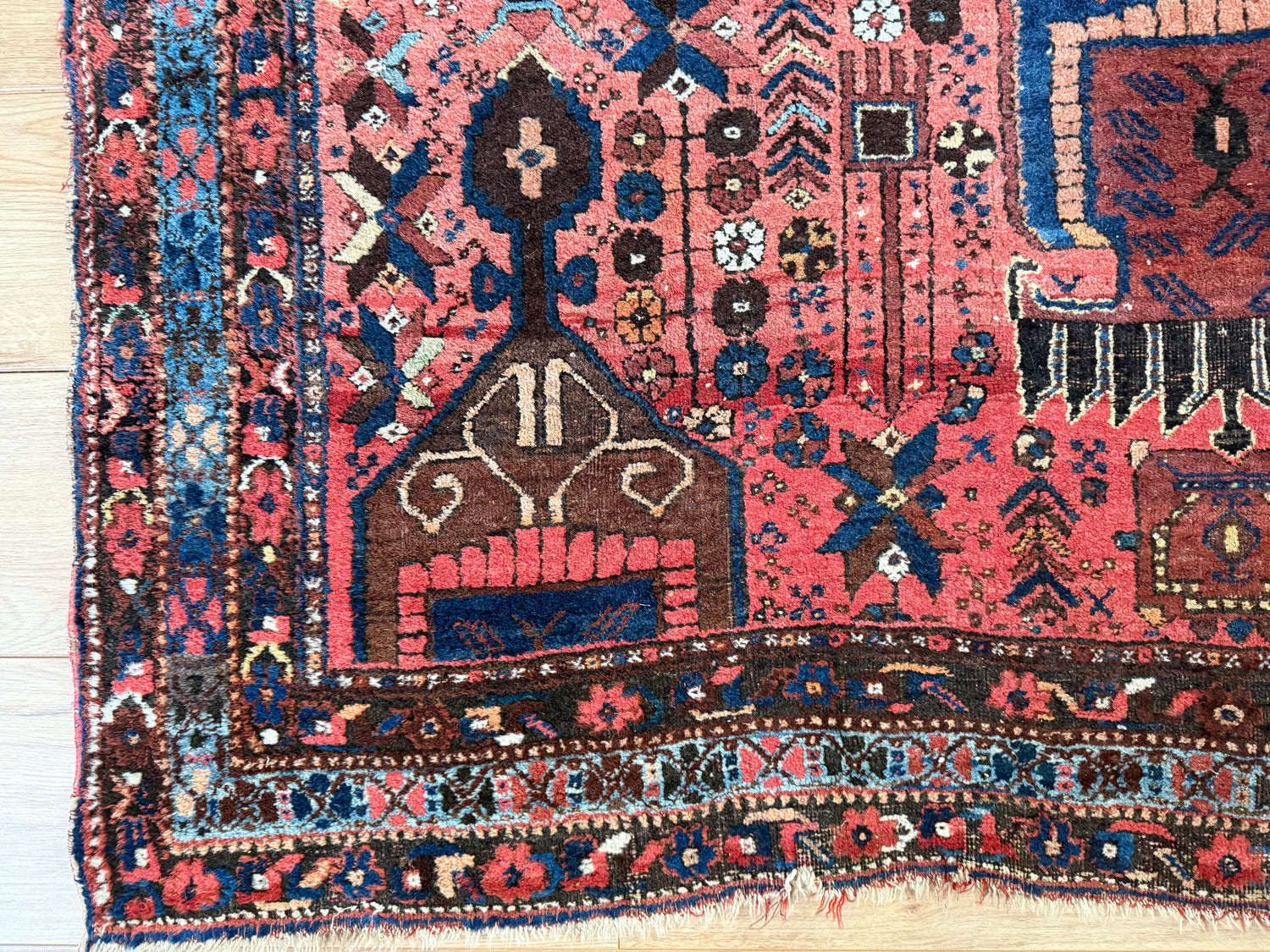 Tapete vintage antigo feito à mão nó a nó Tapete de aldeia (estilo Nahavand) – aprox. 158 × 180 cm
