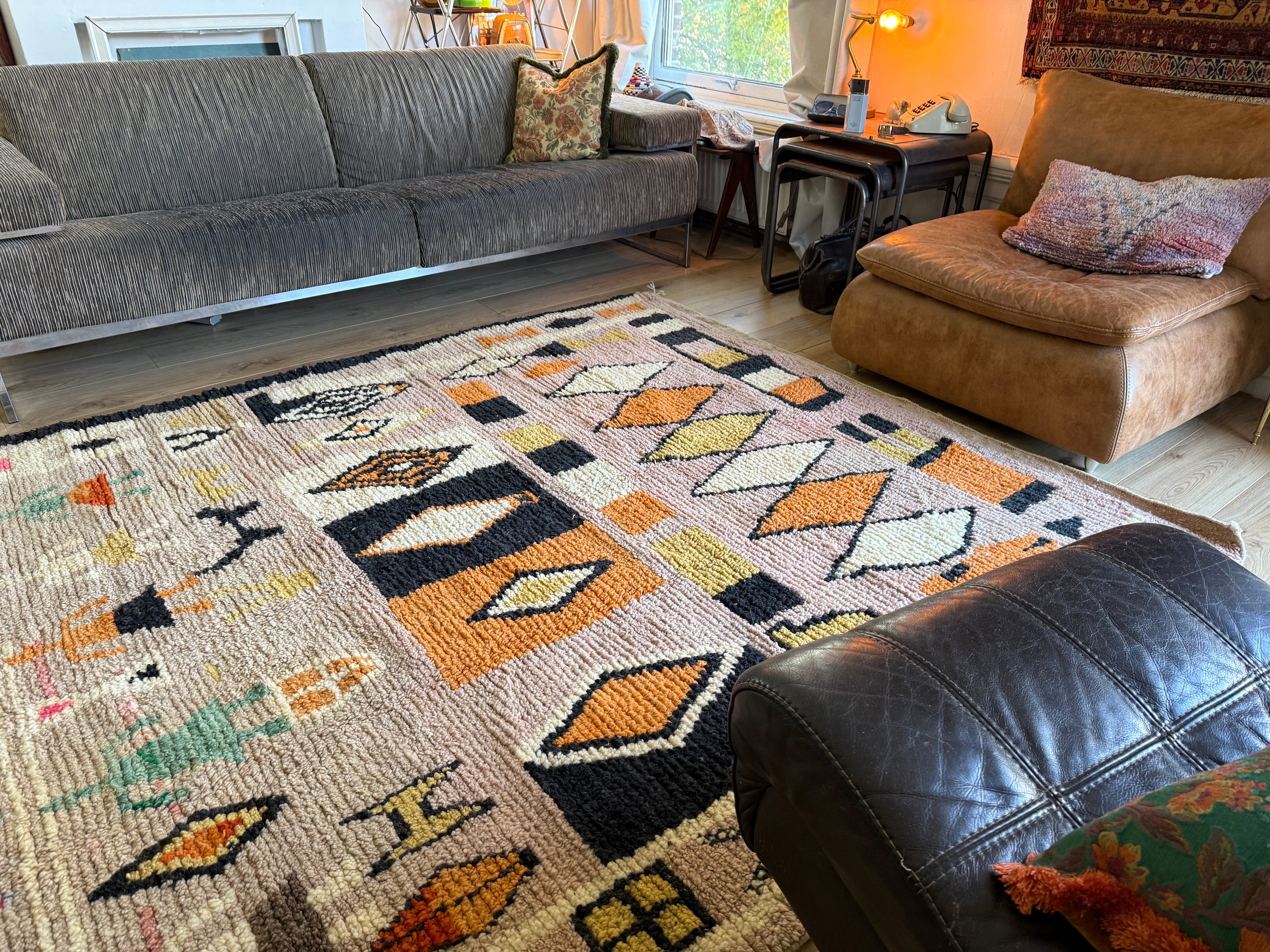 Handgeknoopt Marokkaans vloerkleed – ca. 300 × 200 cm – kleurrijk geometrisch design