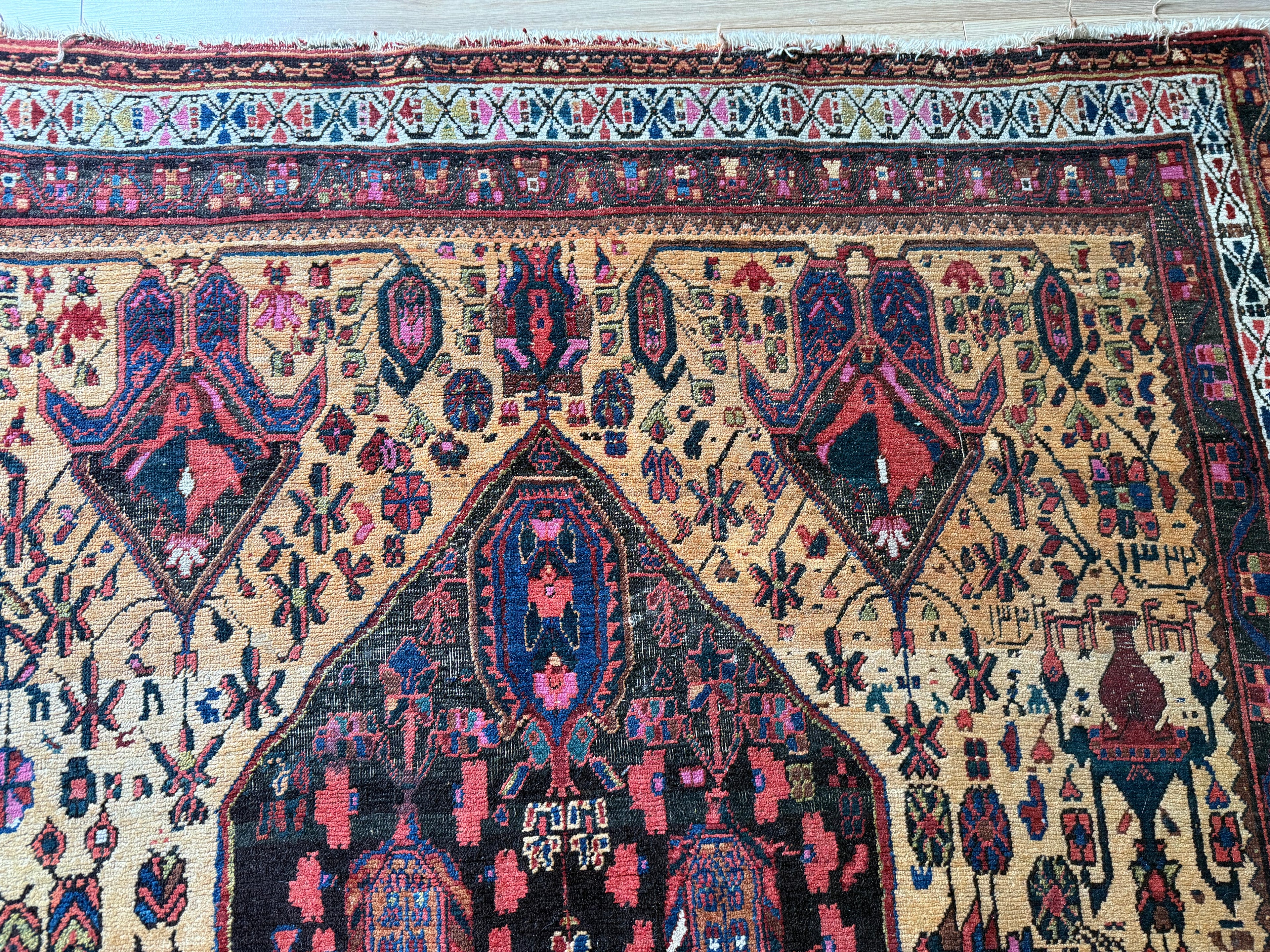 Handgeknoopt vintage tapijt Oosters Malayer stijl – ca. 137 × 163 cm
