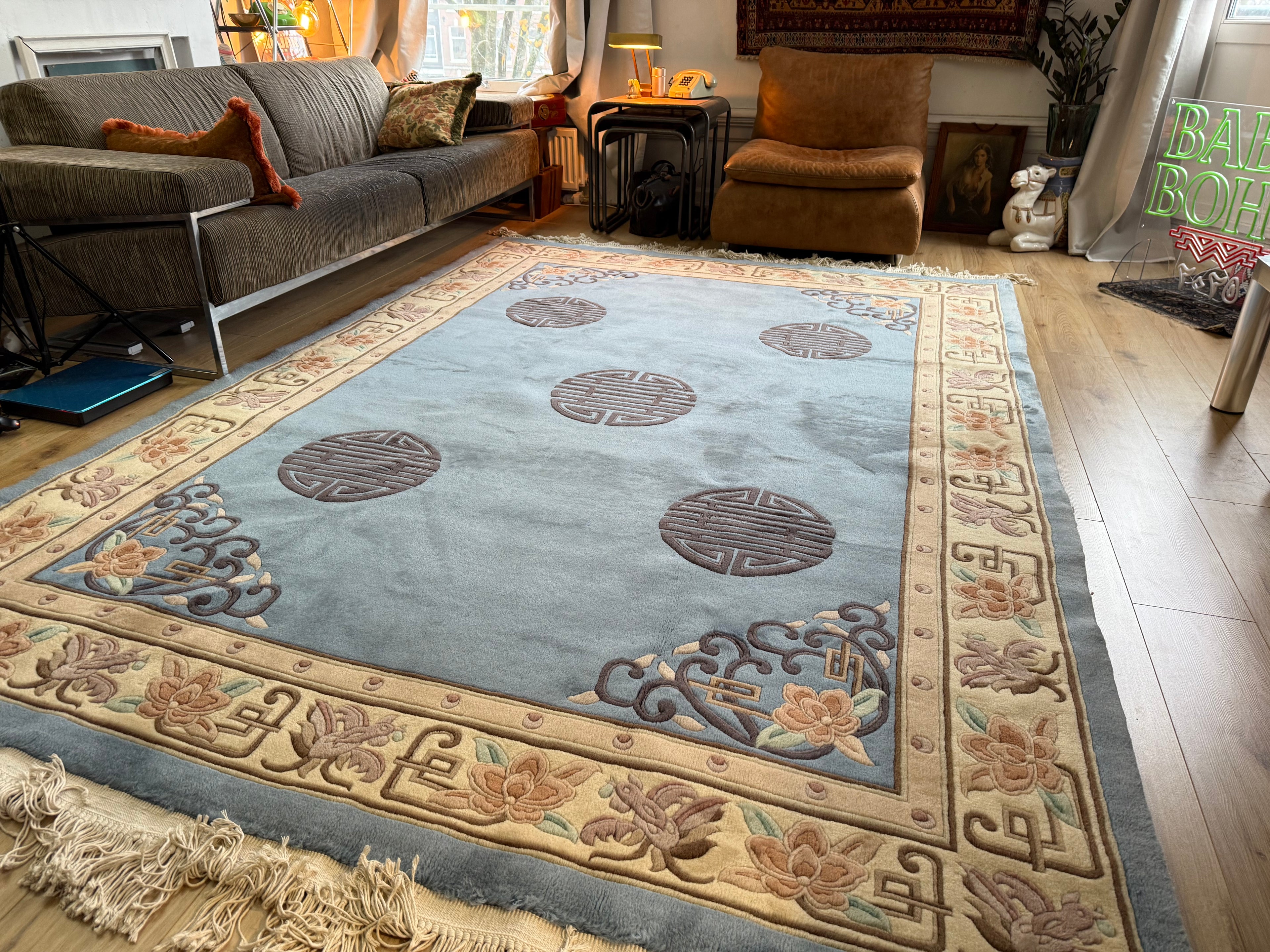 Soft Blue Chinees Deco Rug – 330 × 213 cm