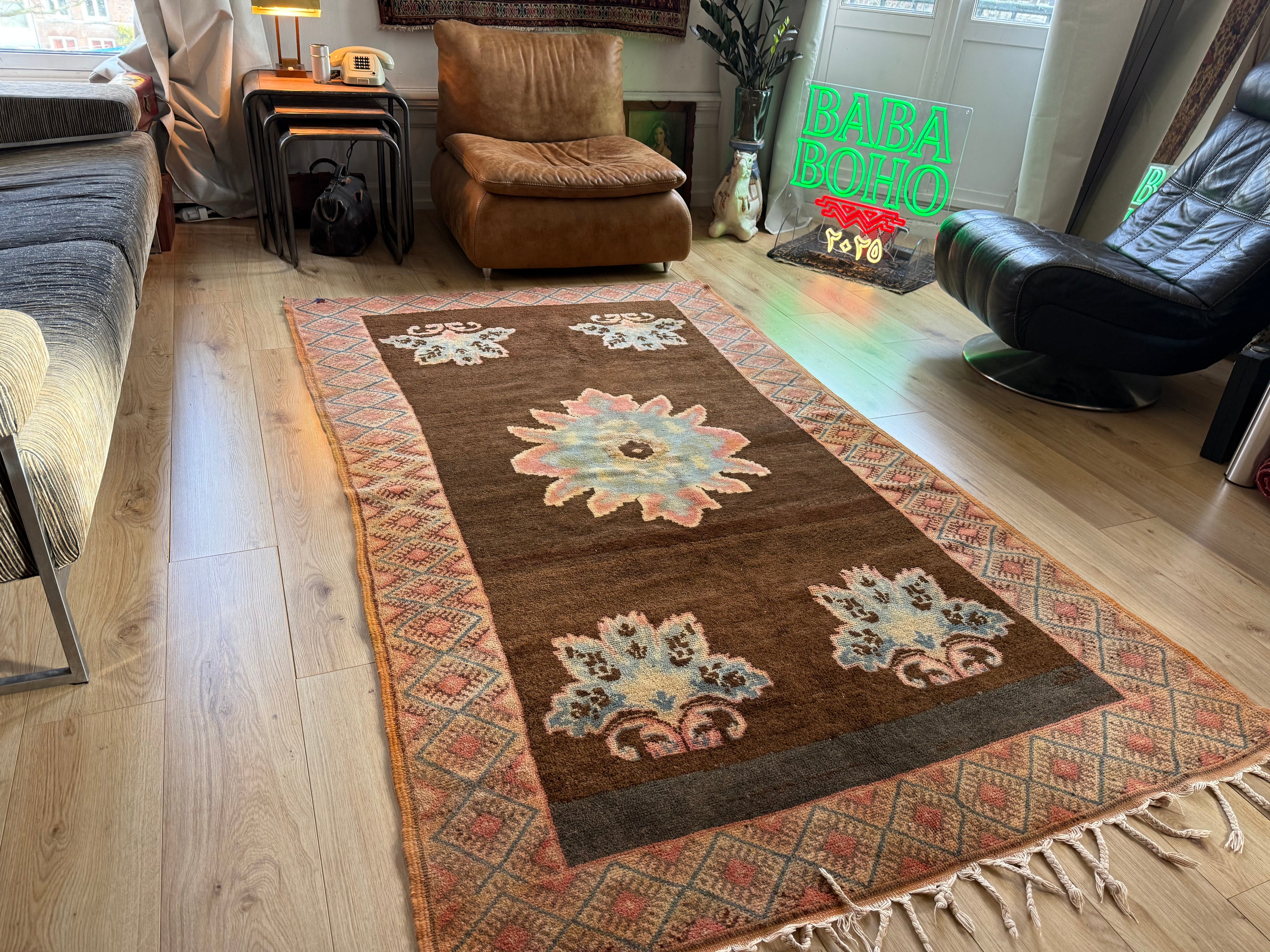 Vintage Marokkaans tapijt – 255 × 141 cm – ca. 1970–1990