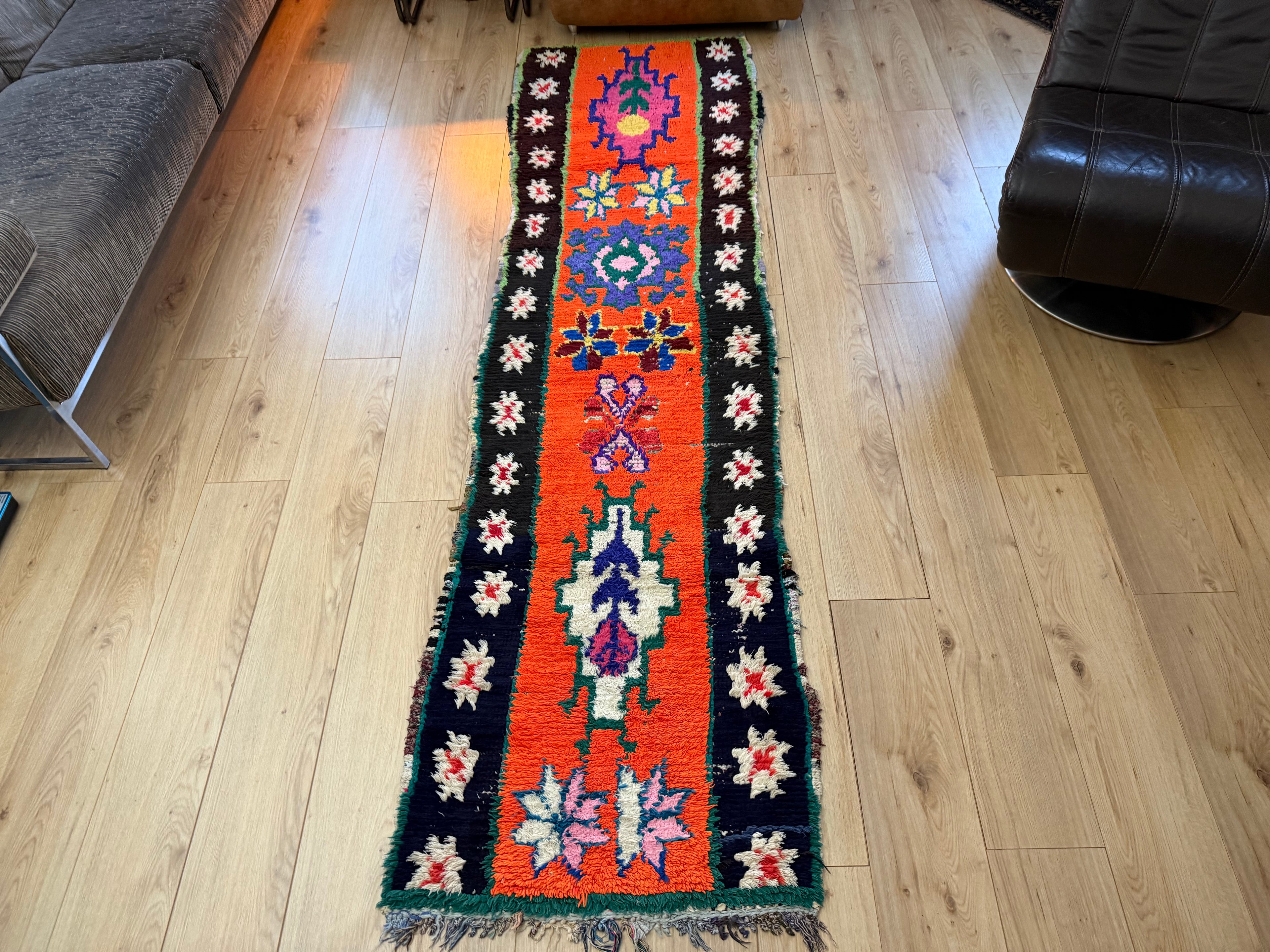 Authentiek handgeknoopt tapijt – kleurrijke boho stijl – ca. 274 × 75 cm