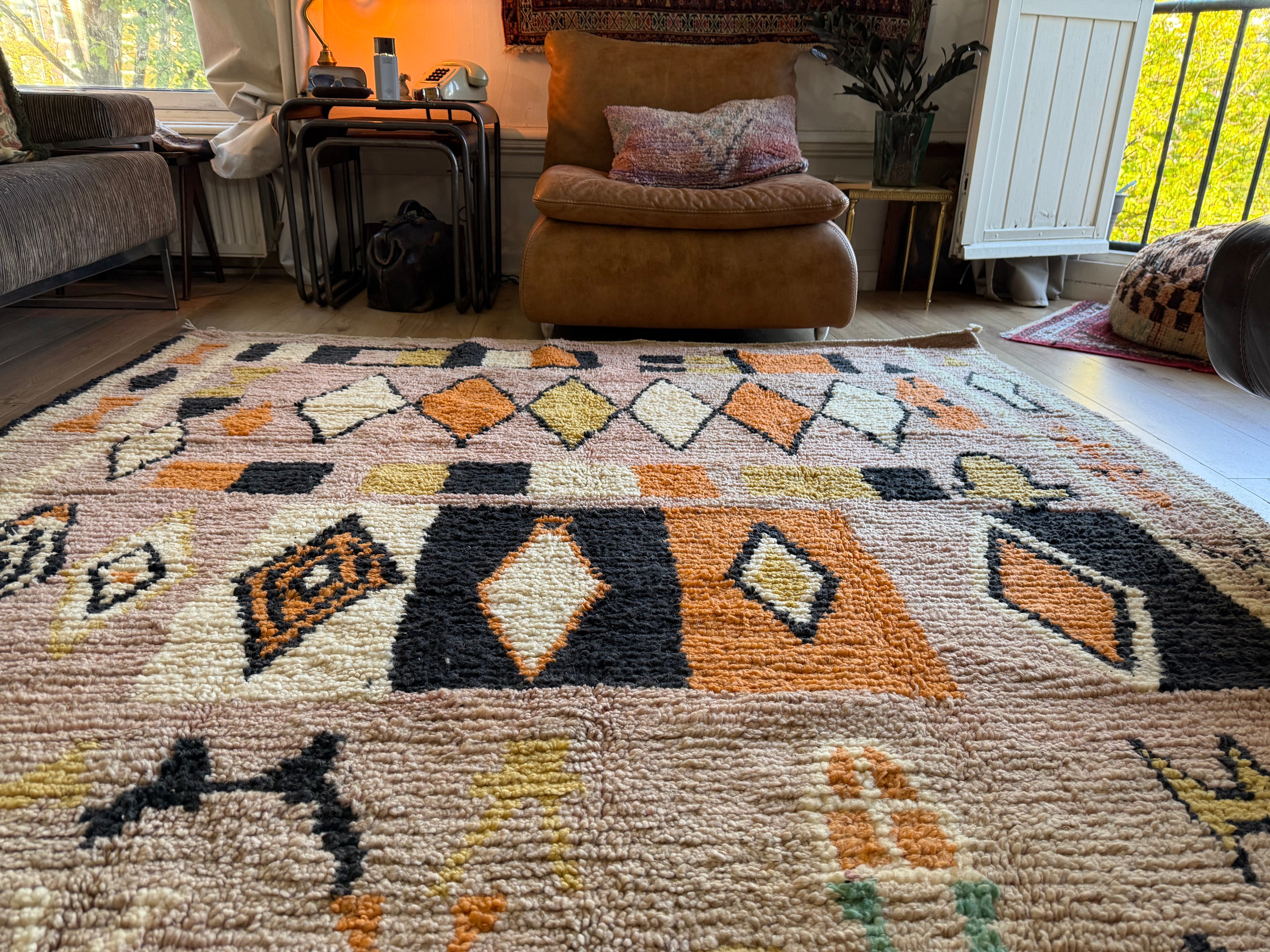 Handgeknoopt Marokkaans vloerkleed – ca. 300 × 200 cm – kleurrijk geometrisch design