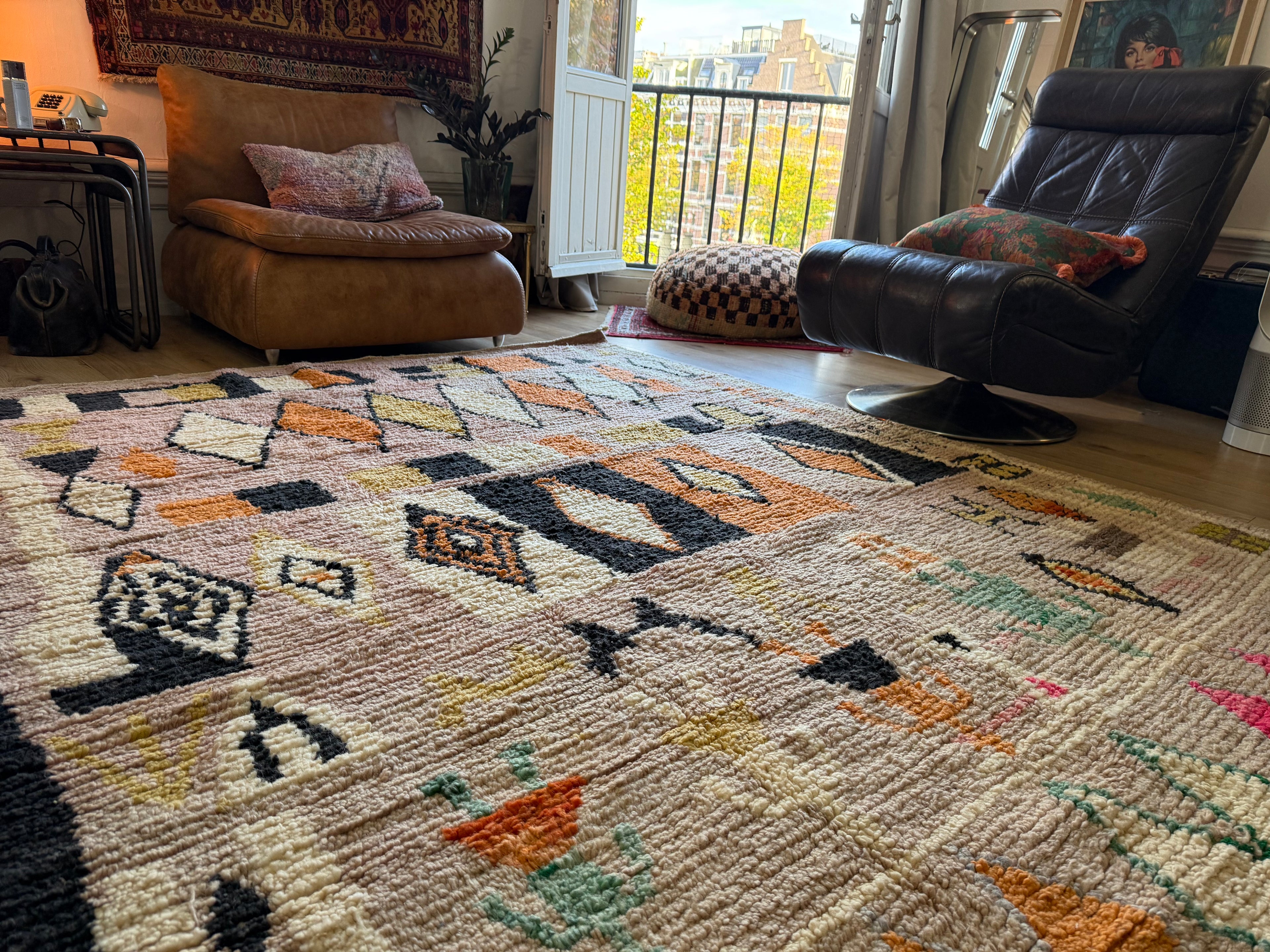 Handgeknoopt Marokkaans vloerkleed – ca. 300 × 200 cm – kleurrijk geometrisch design