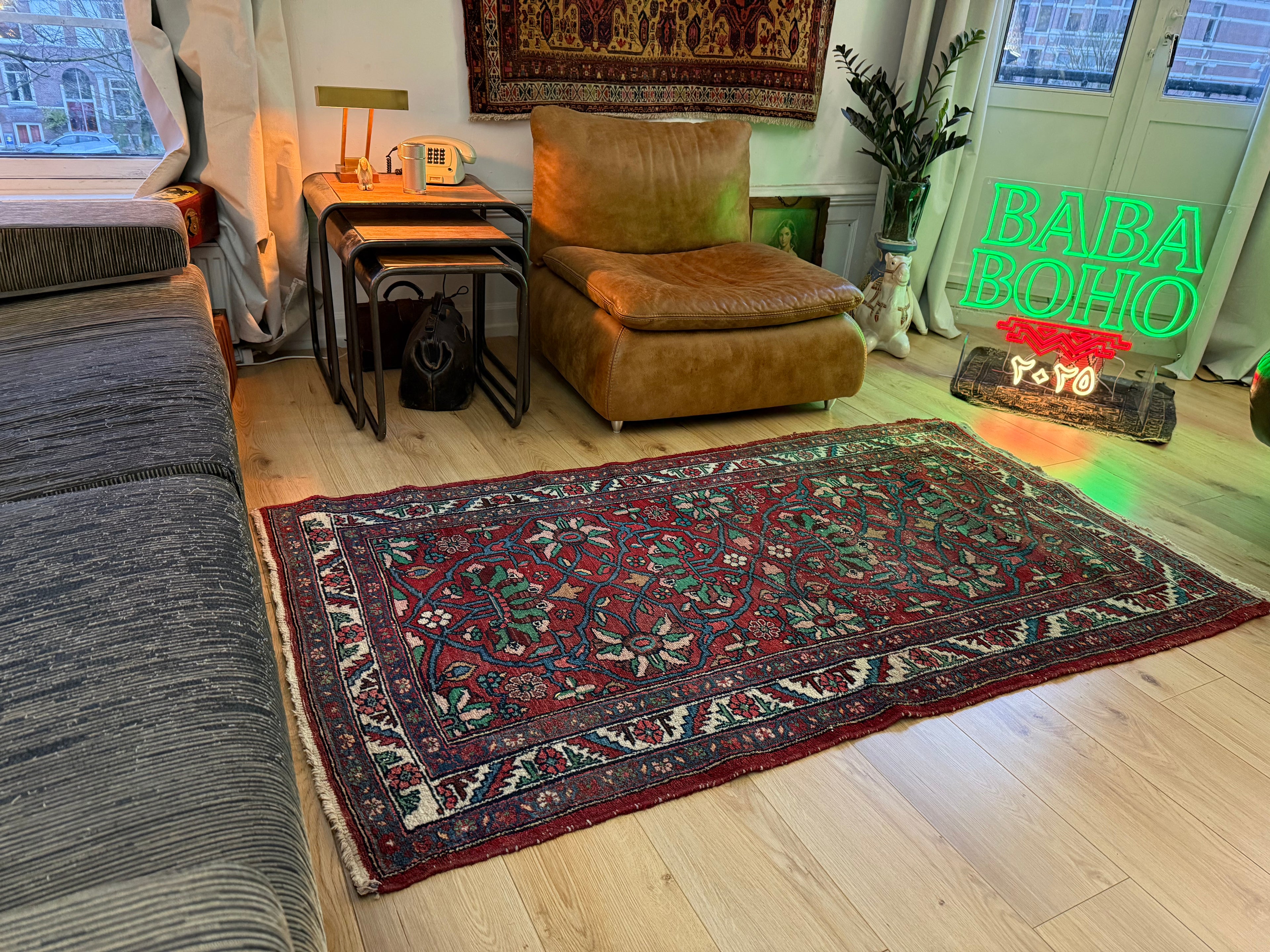 Sleets Vintage handgeknoopt oosters tapijt – 193 × 104 cm