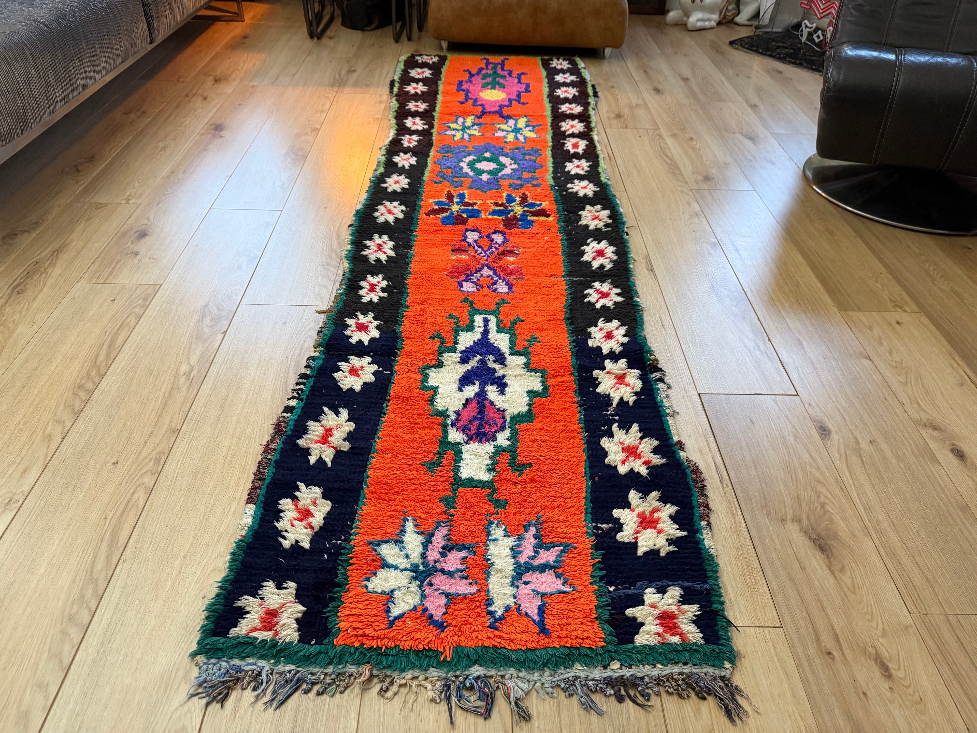 Authentiek handgeknoopt tapijt – kleurrijke boho stijl – ca. 274 × 75 cm