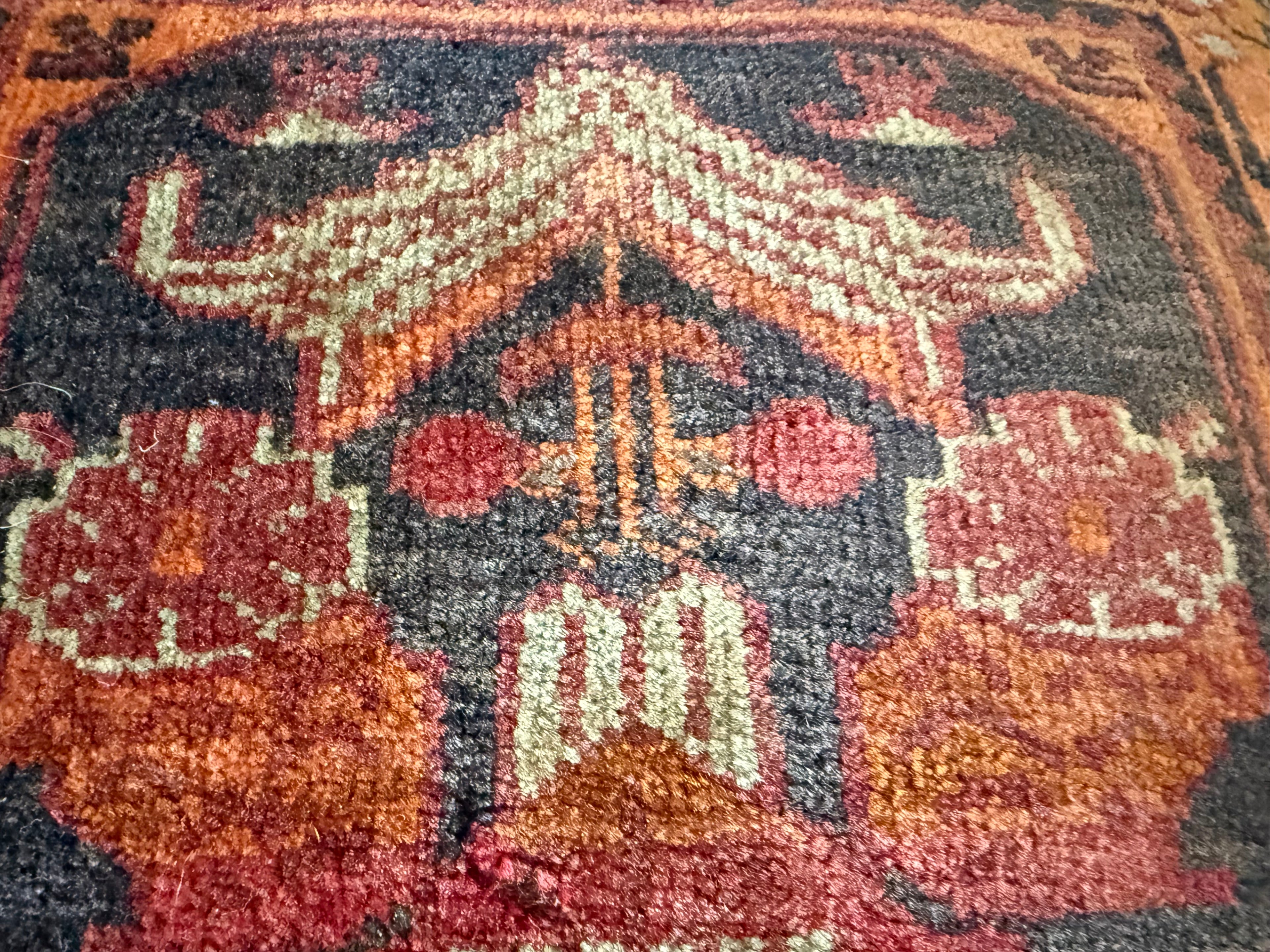 Vintage nomadic floor cushion made of hand-knotted wool, one of a kind