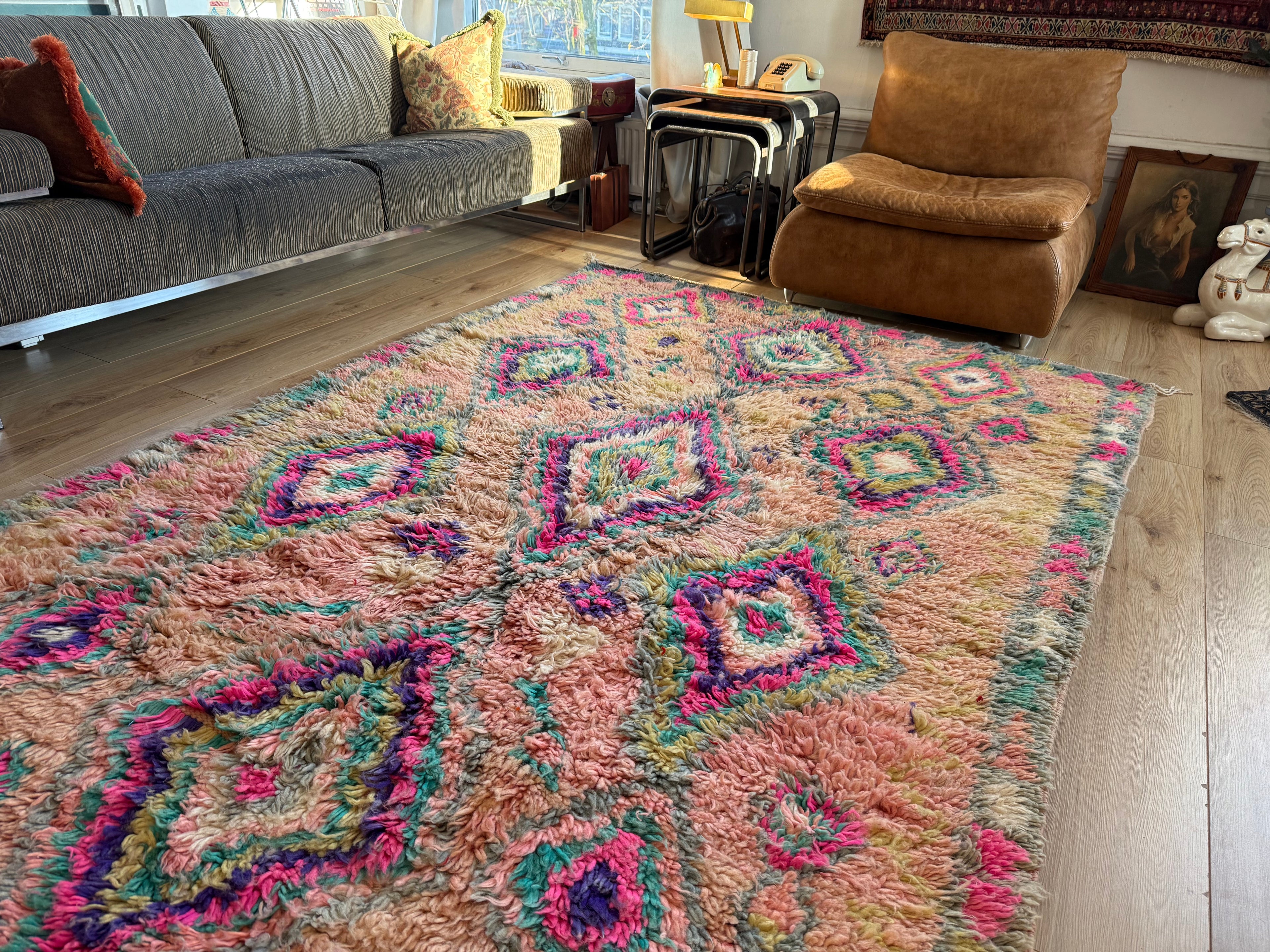 Authentiek handgeknoopt vintage tapijt – kleurrijk boho design – ca. 344 × 174 cm