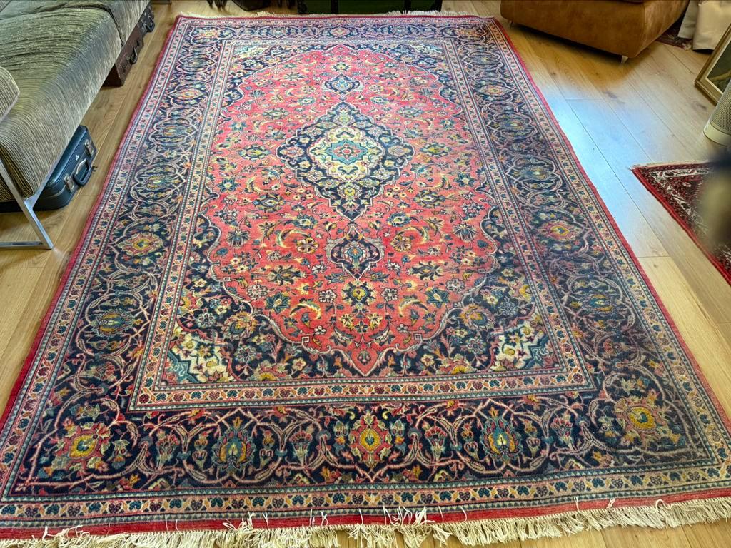 Handgeknoopt sleets vintage vloerkleed Oosterse Kashan stijl 195 x 300 cm