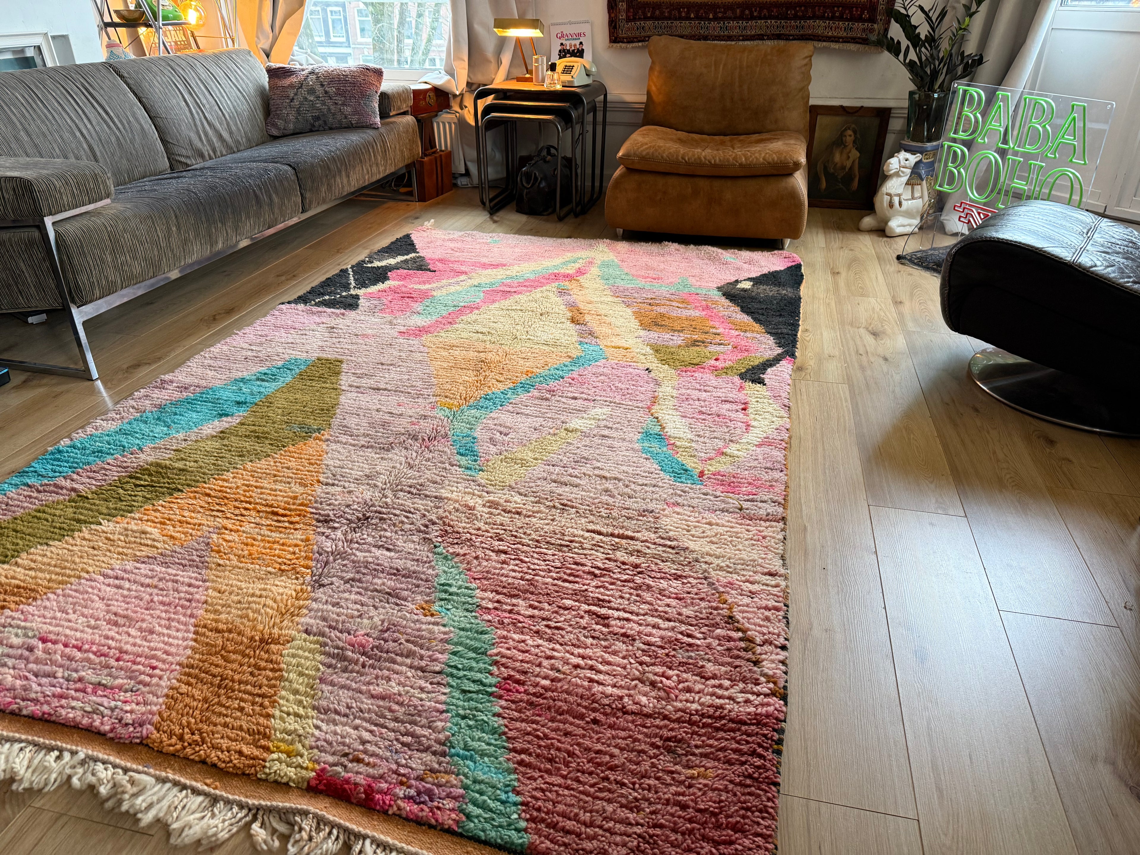 Marokkaans vintage Berber tapijt met zachte pasteltinten – 288 × 170 cm