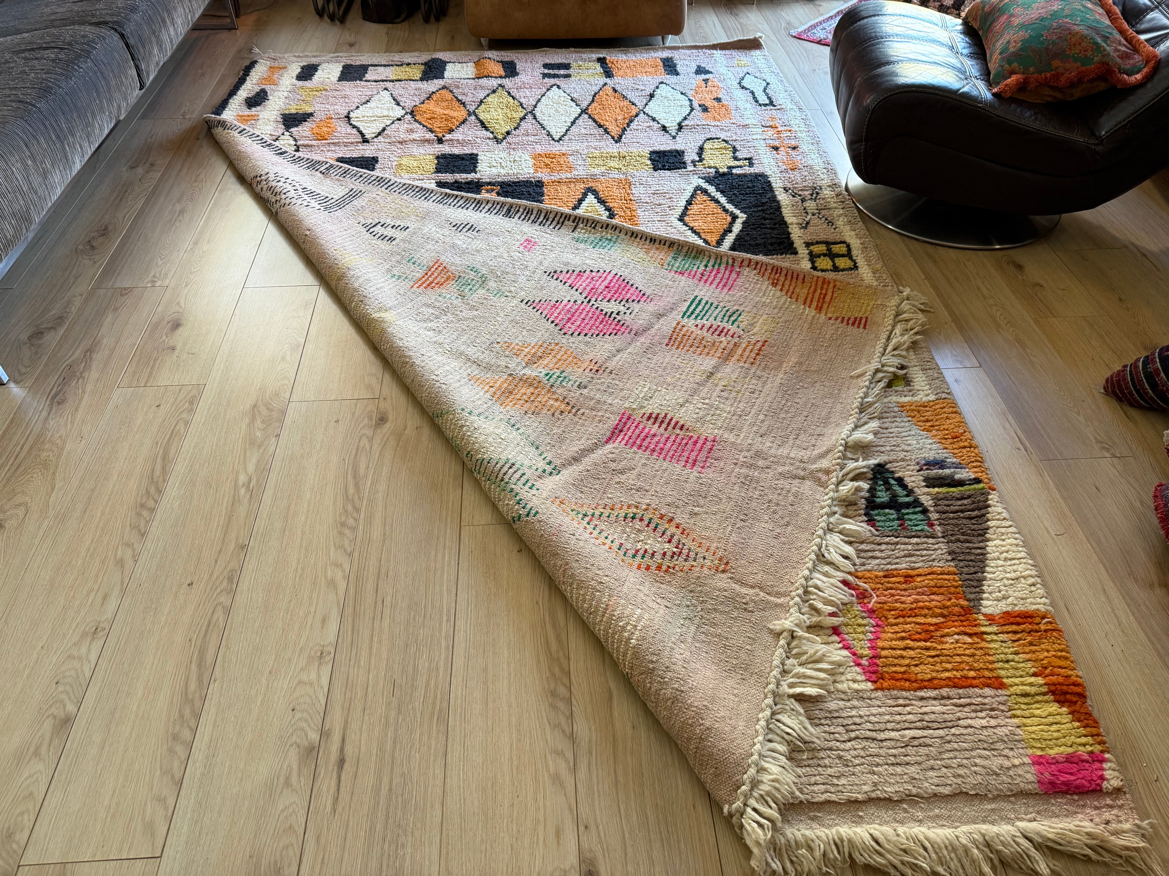 Handgeknoopt Marokkaans vloerkleed – ca. 300 × 200 cm – kleurrijk geometrisch design