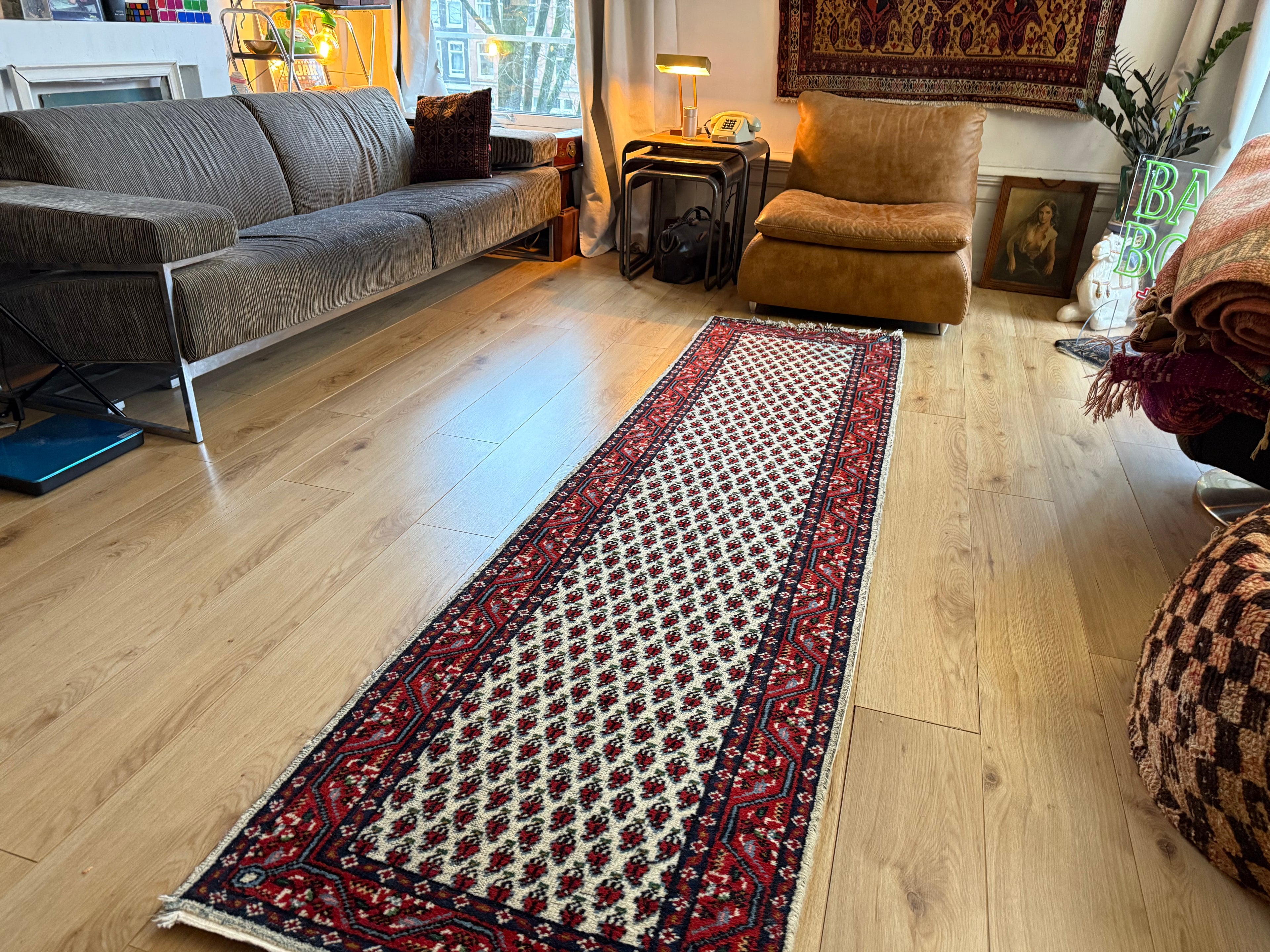 Vintage handgeknoopte loper – 275 × 75 cm – boteh-patroon