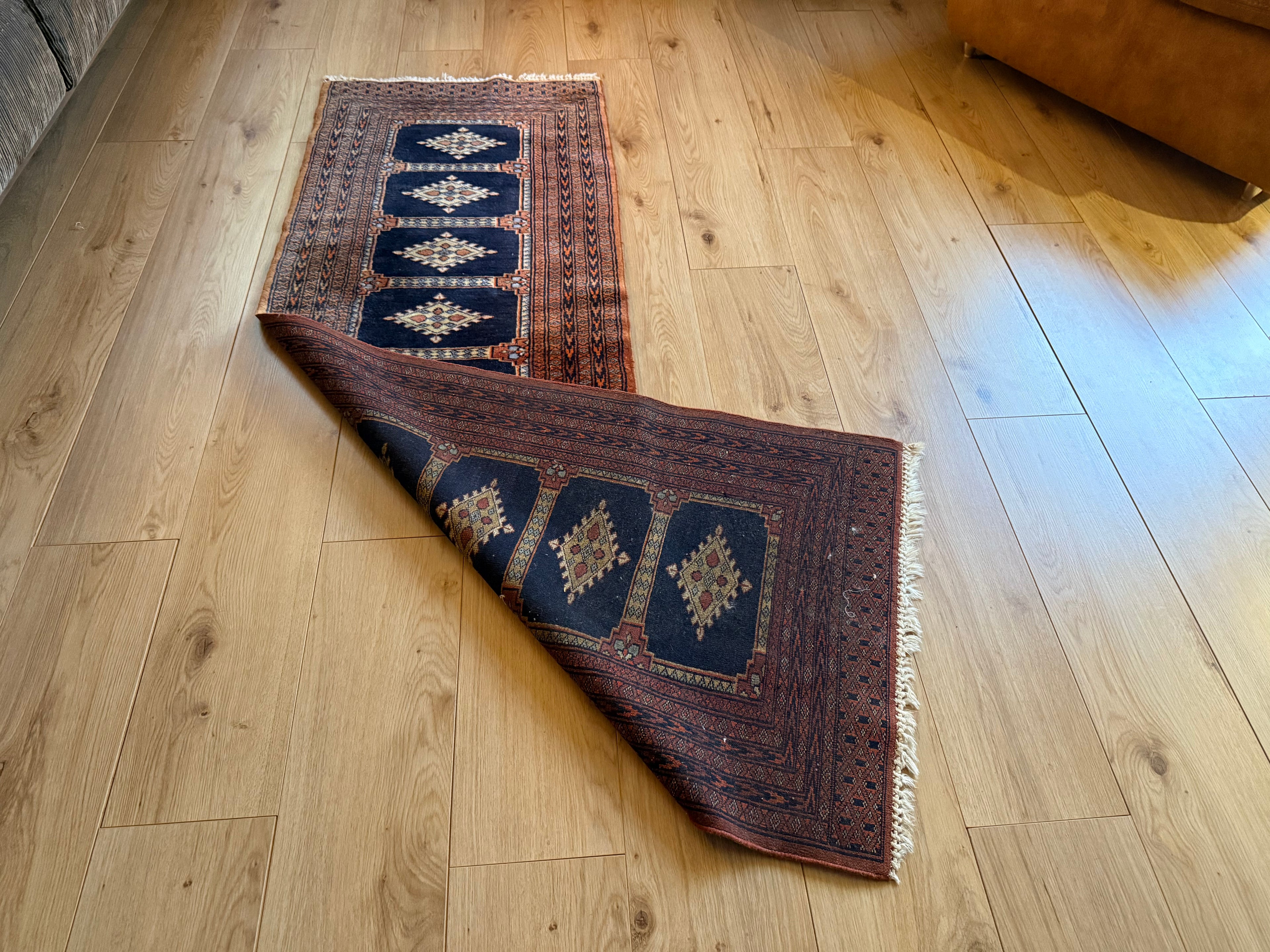 Handgeknoopte vintage loper – Baluchi stijl – ca. 280 × 75 cm