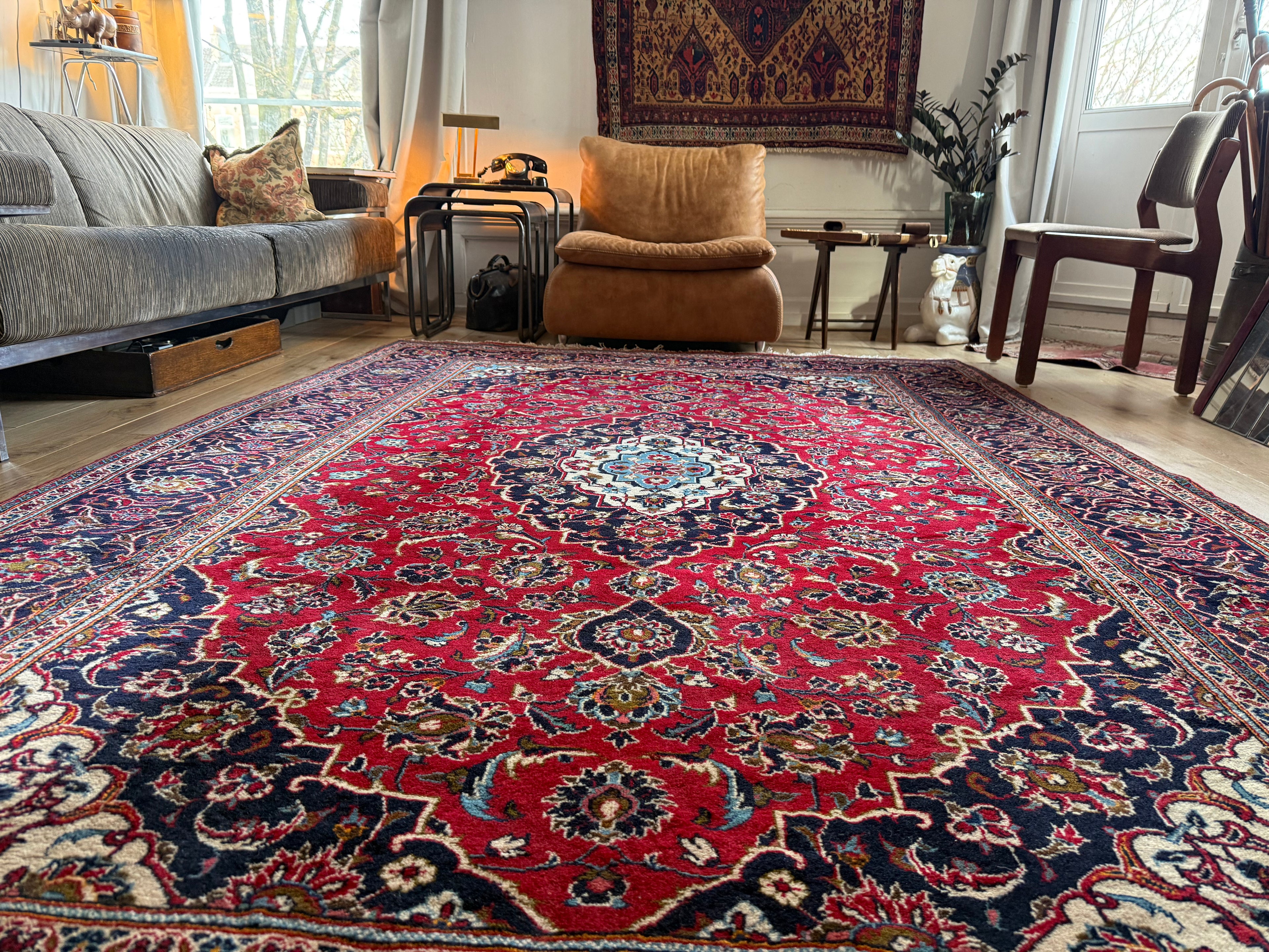 Tapete vintage nó à mão estilo Kashan – 312 × 202 cm