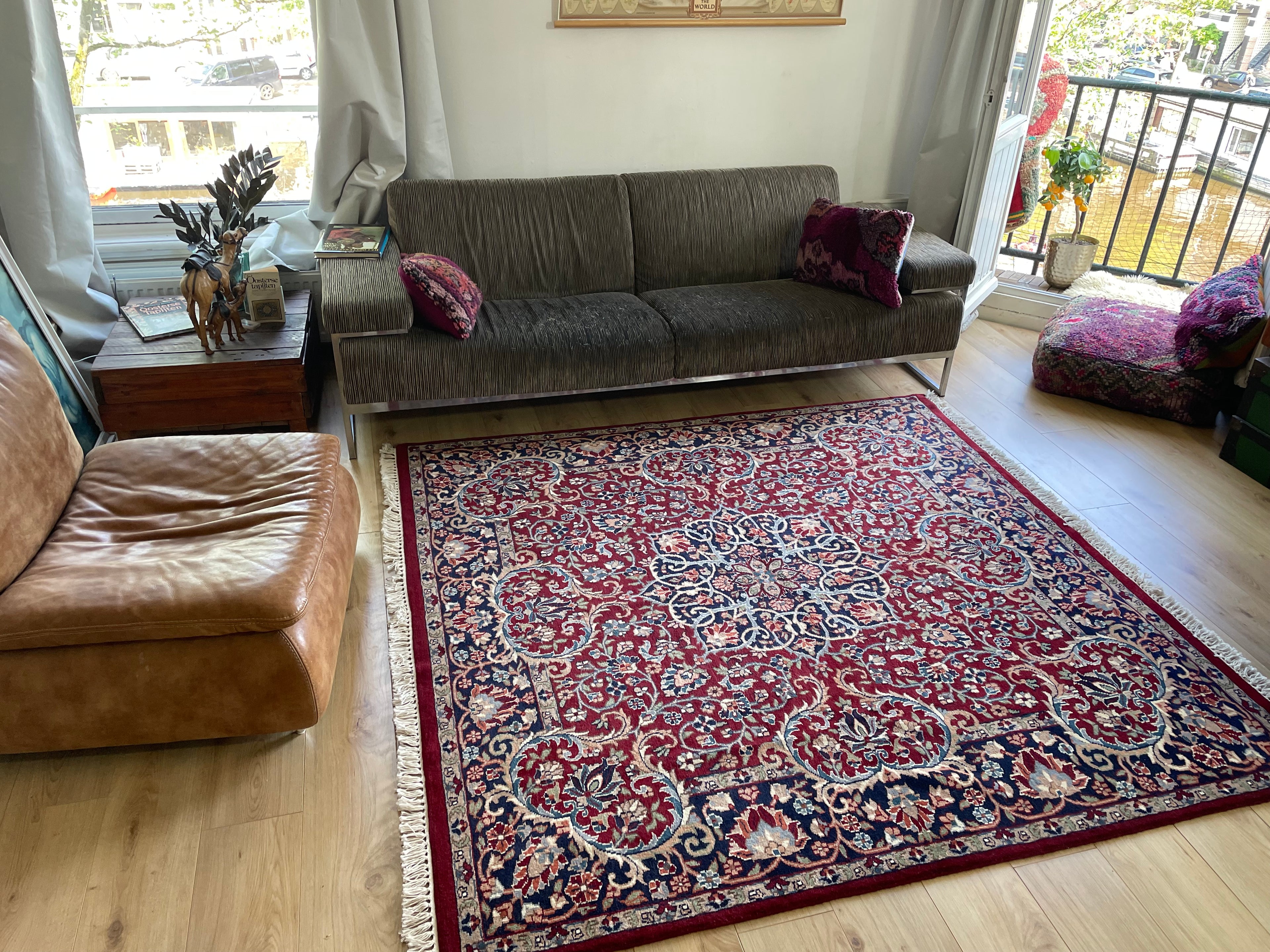 Handgeknoopt vintage oosters tapijt – ca. 200 × 193 cm