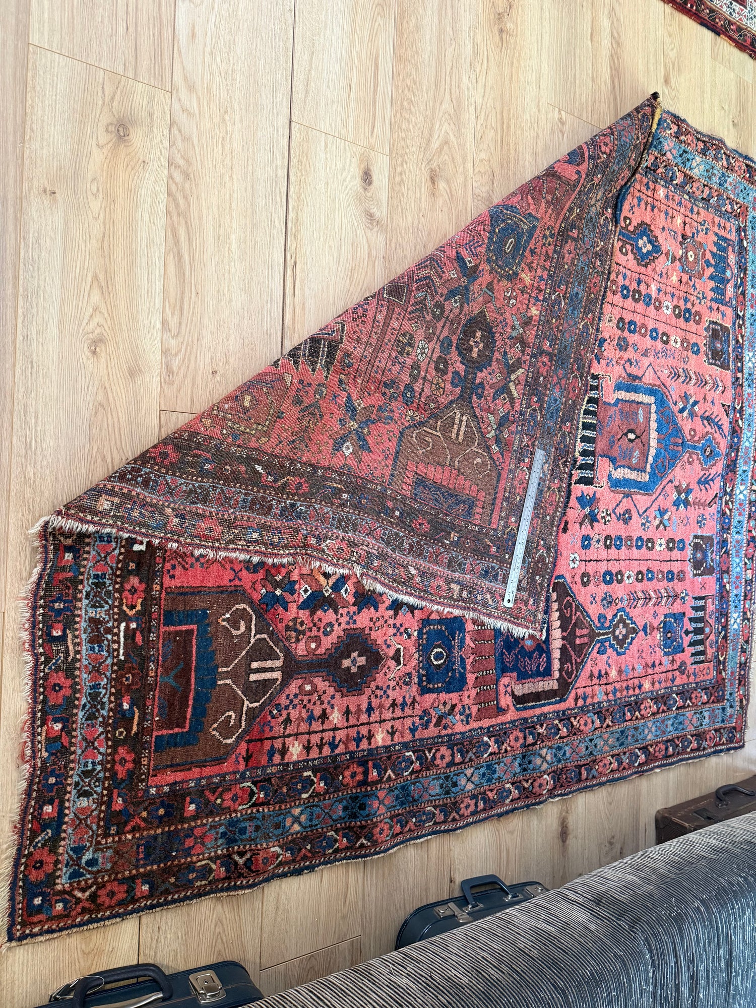 Tapete vintage antigo feito à mão nó a nó Tapete de aldeia (estilo Nahavand) – aprox. 158 × 180 cm