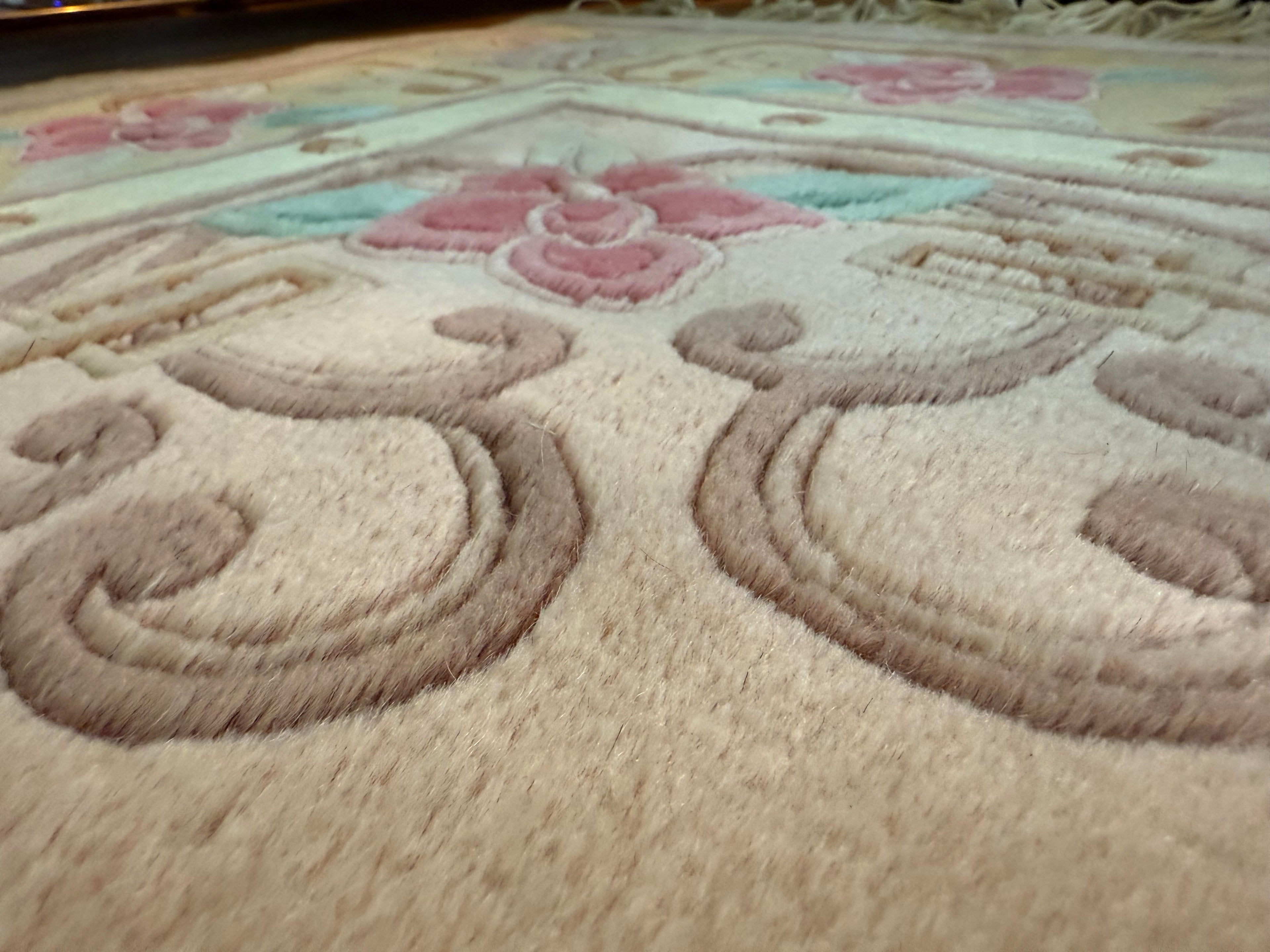 Vintage Deco-stijl wollen tapijt – ca. 330 × 215 cm