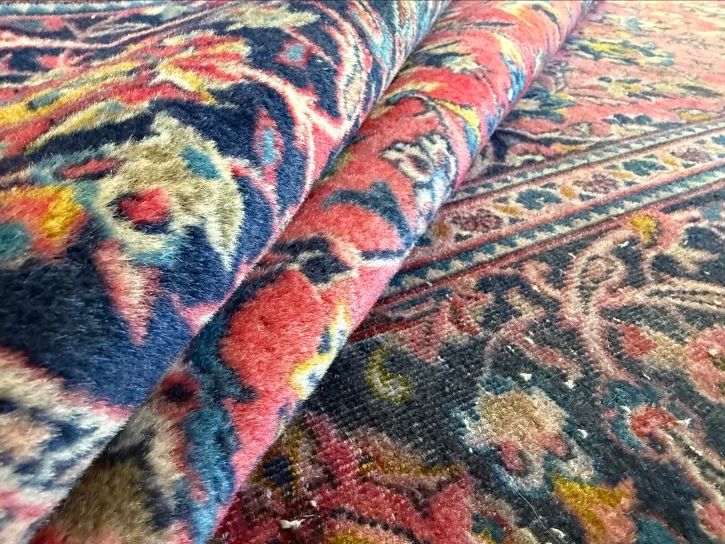 Handgeknoopt sleets vintage vloerkleed Oosterse Kashan stijl 195 x 300 cm