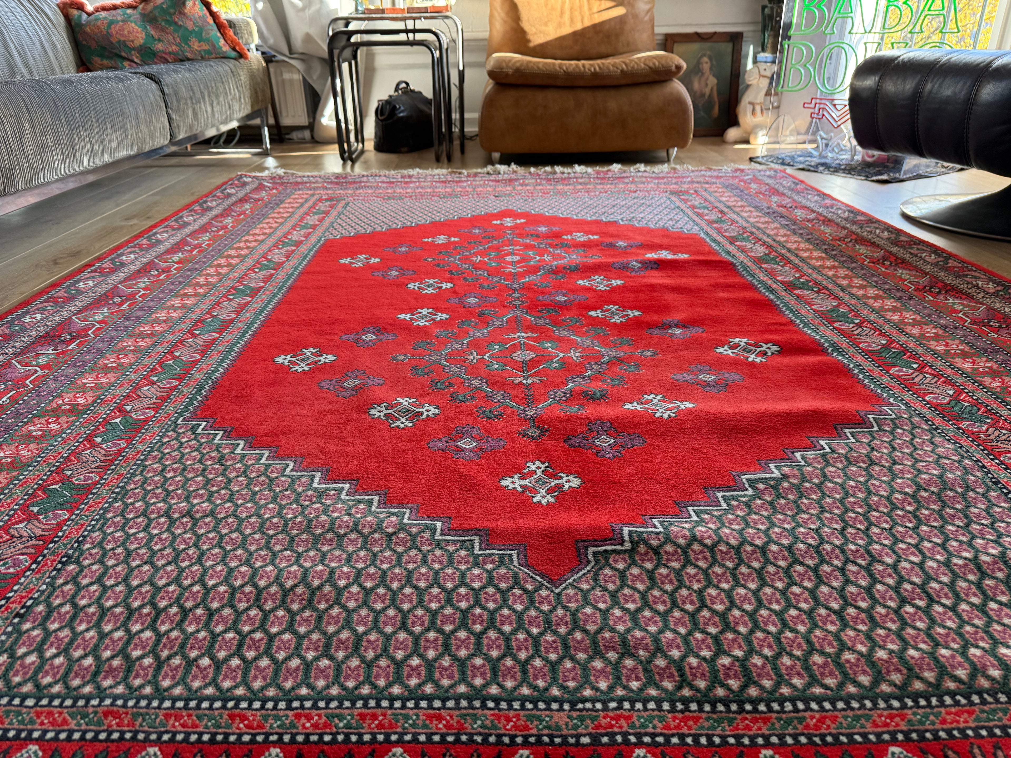 Handgeknoopte oosters vintage tapijt met florale medaillonstructuur – ca. 291 × 202 cm