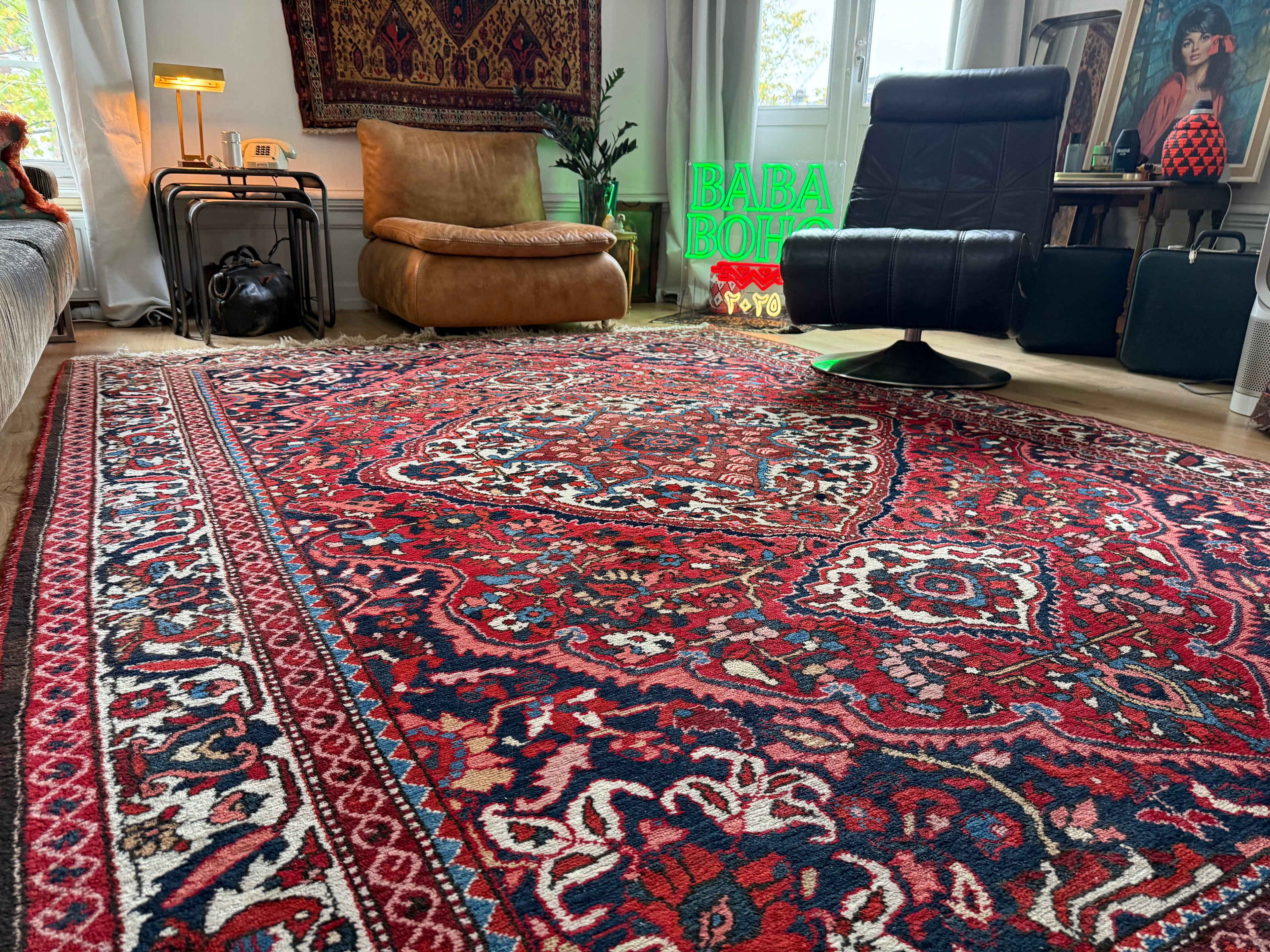 Vintage handgeknoopt Oosters tapijt met medaillon – ca. 318 × 226 cm