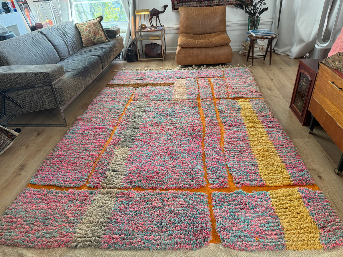 Handgeknoopt Marokkaans Boucherouite tapijt – 304 × 193 cm