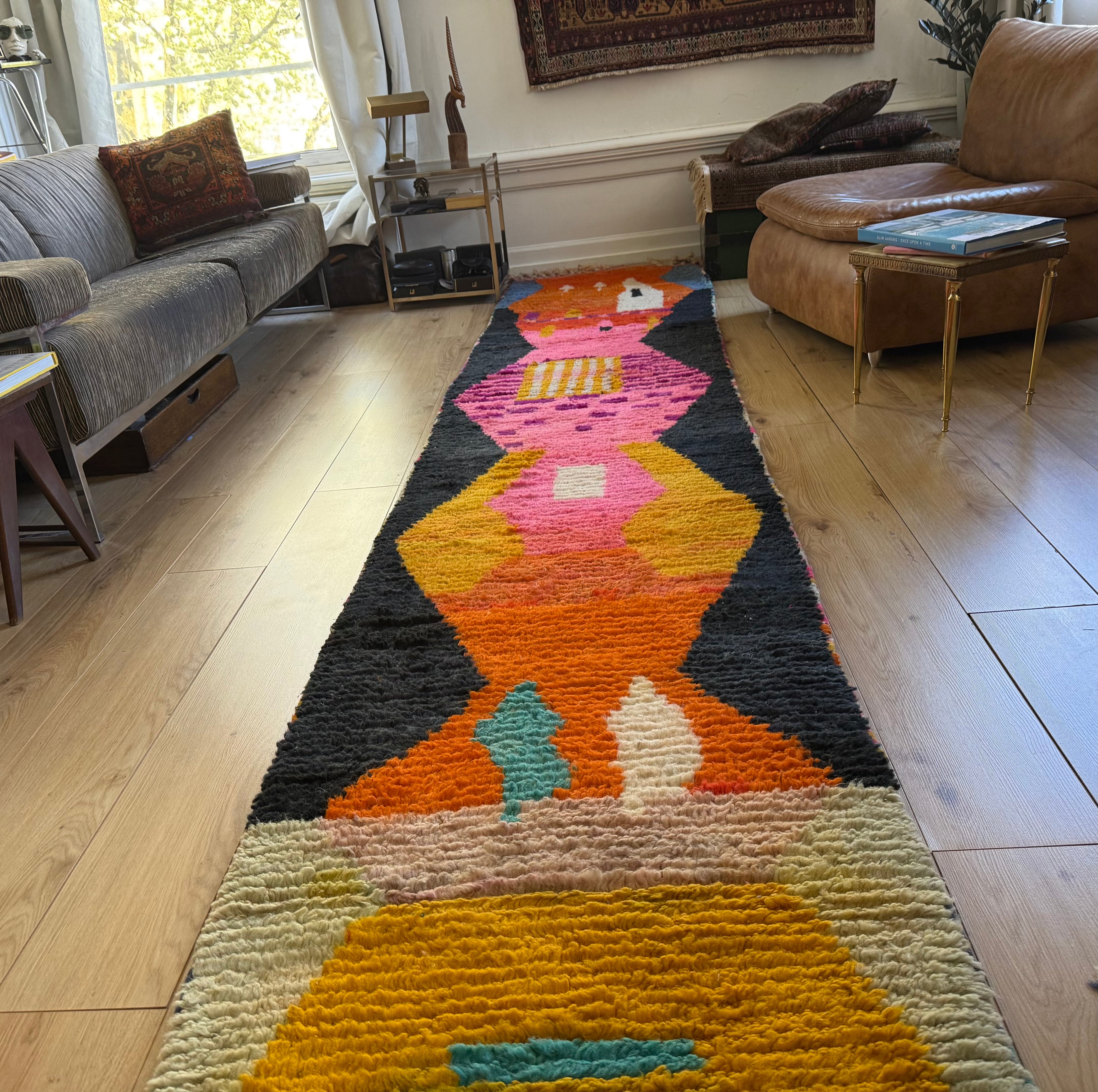 Vintage Moroccan Runner with Graphic Design