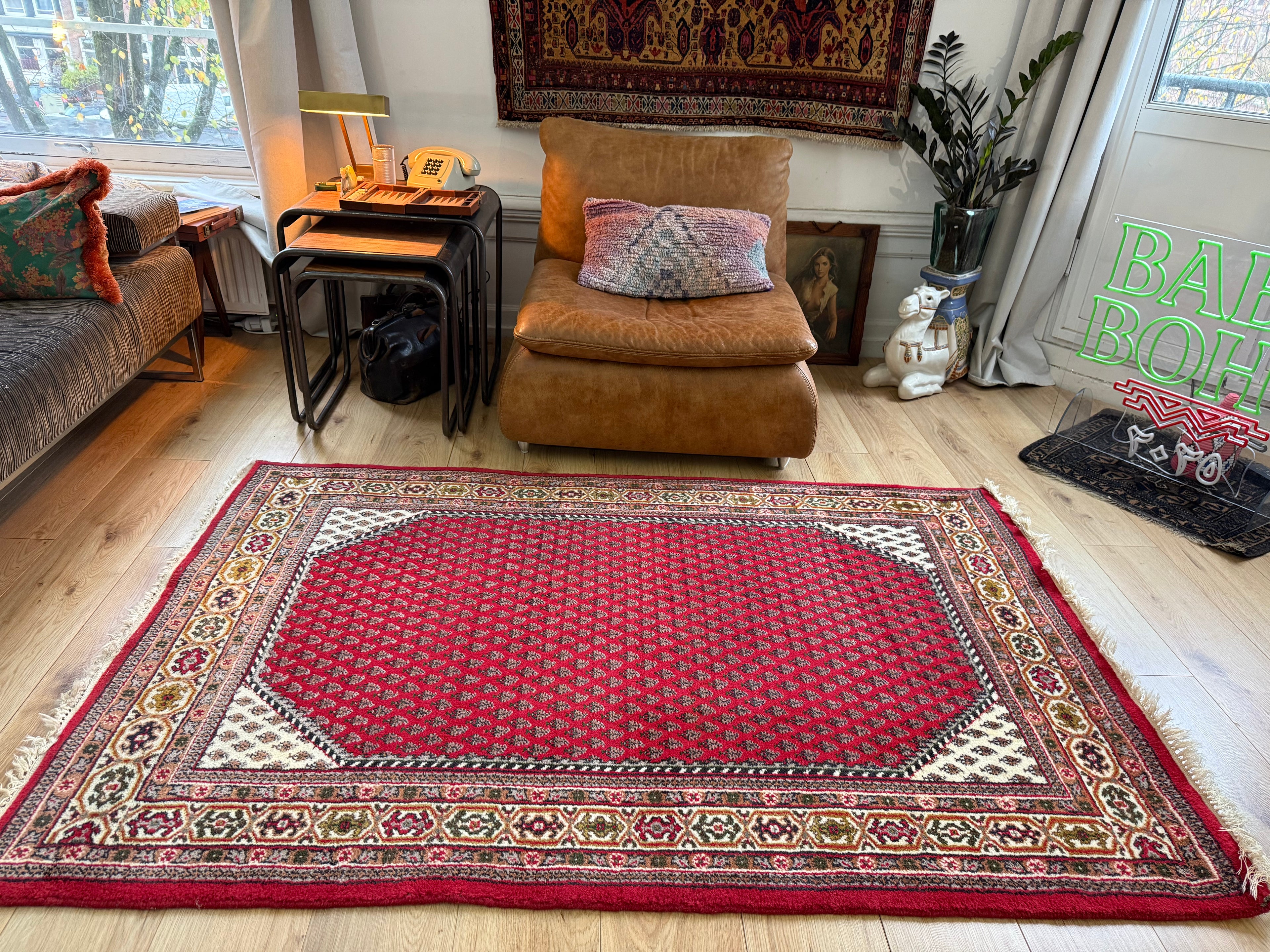 Vintage handgeknoopt vloerkleed – klassiek boteh design – ca. 192 × 125 cm