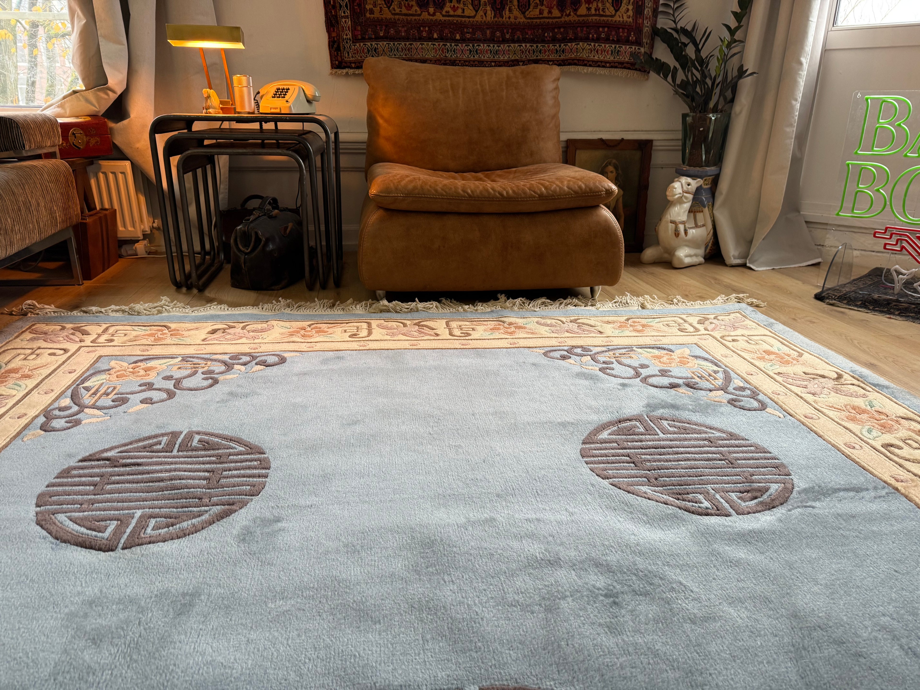 Soft Blue Chinees Deco Rug – 330 × 213 cm