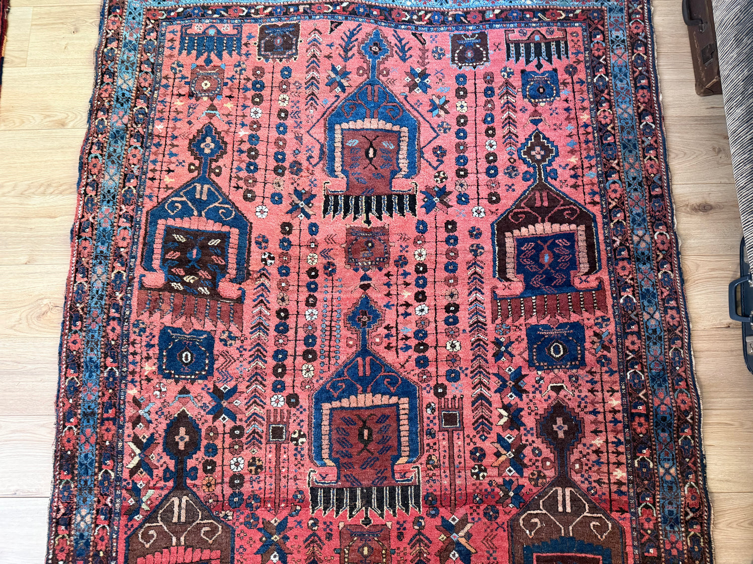 Tapete vintage antigo feito à mão nó a nó Tapete de aldeia (estilo Nahavand) – aprox. 158 × 180 cm